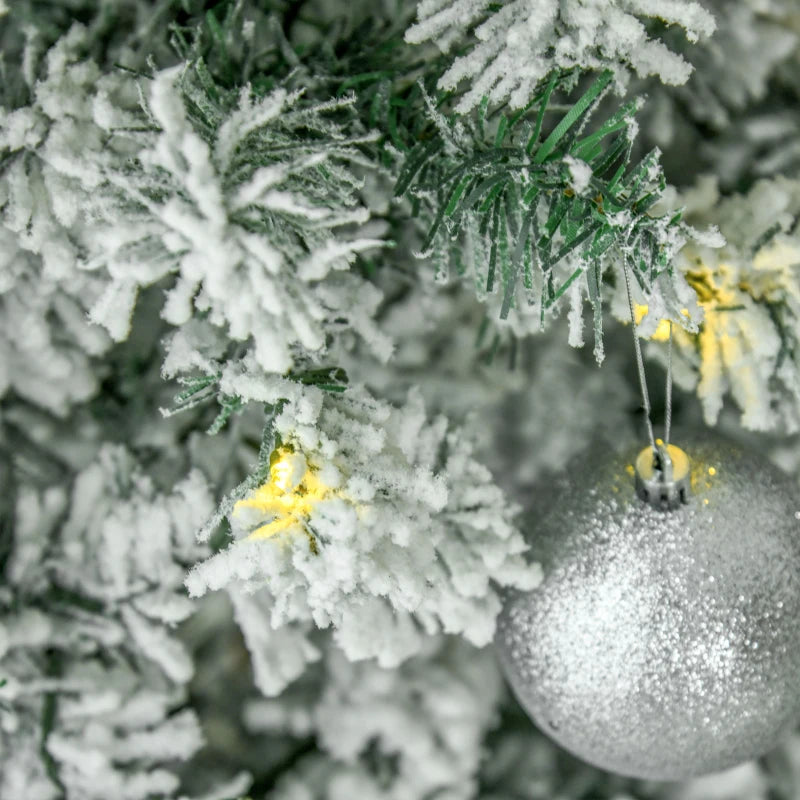 HOMCOM 7.5FT Prelit Snow Flocked Christmas Tree with Warm White LED Lights, Artificial Holiday Decoration