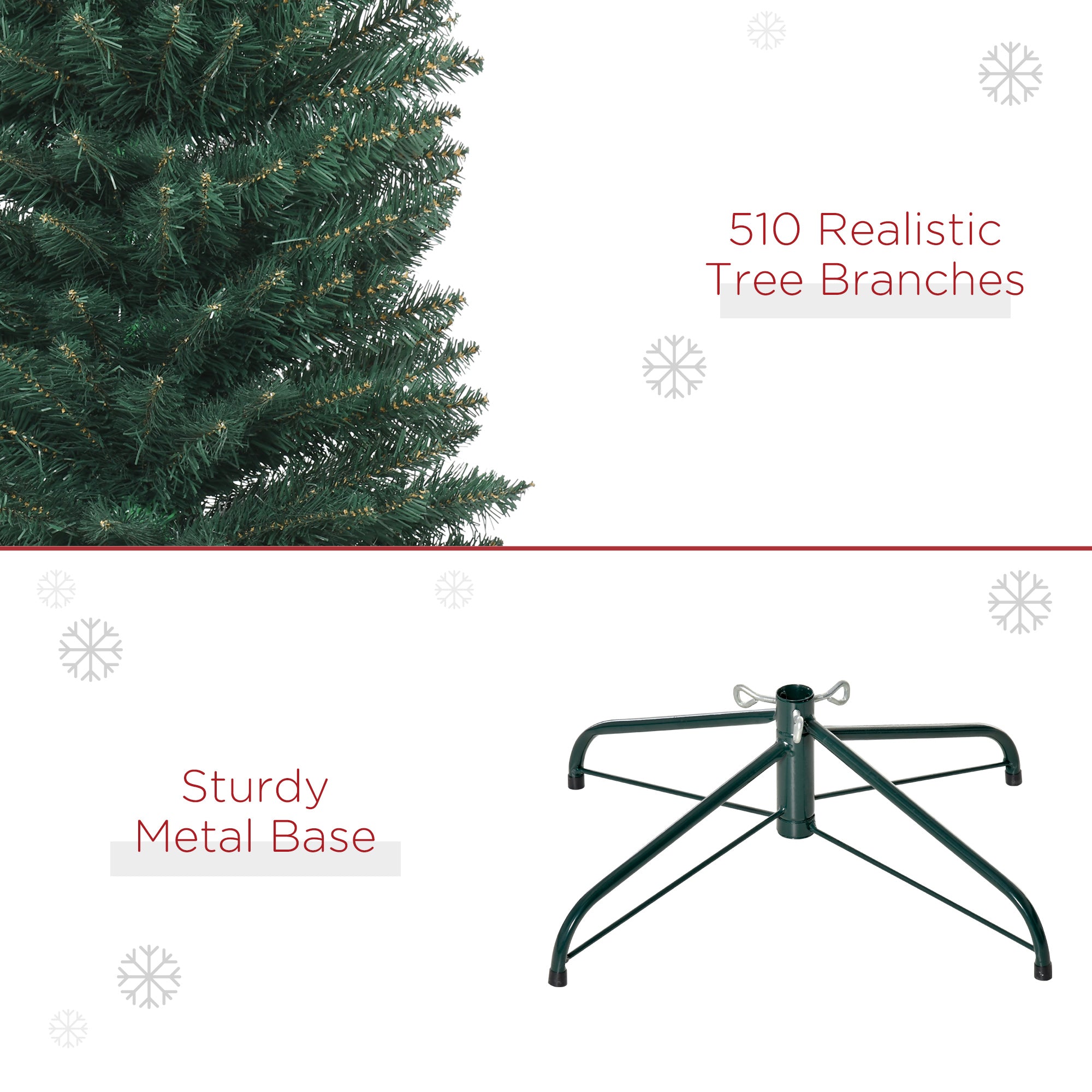 HOMCOM 7FT Artificial Christmas Tree Xmas Pencil Tree Holiday Home Indoor Decoration with Foldable Black Stand for Party, Green