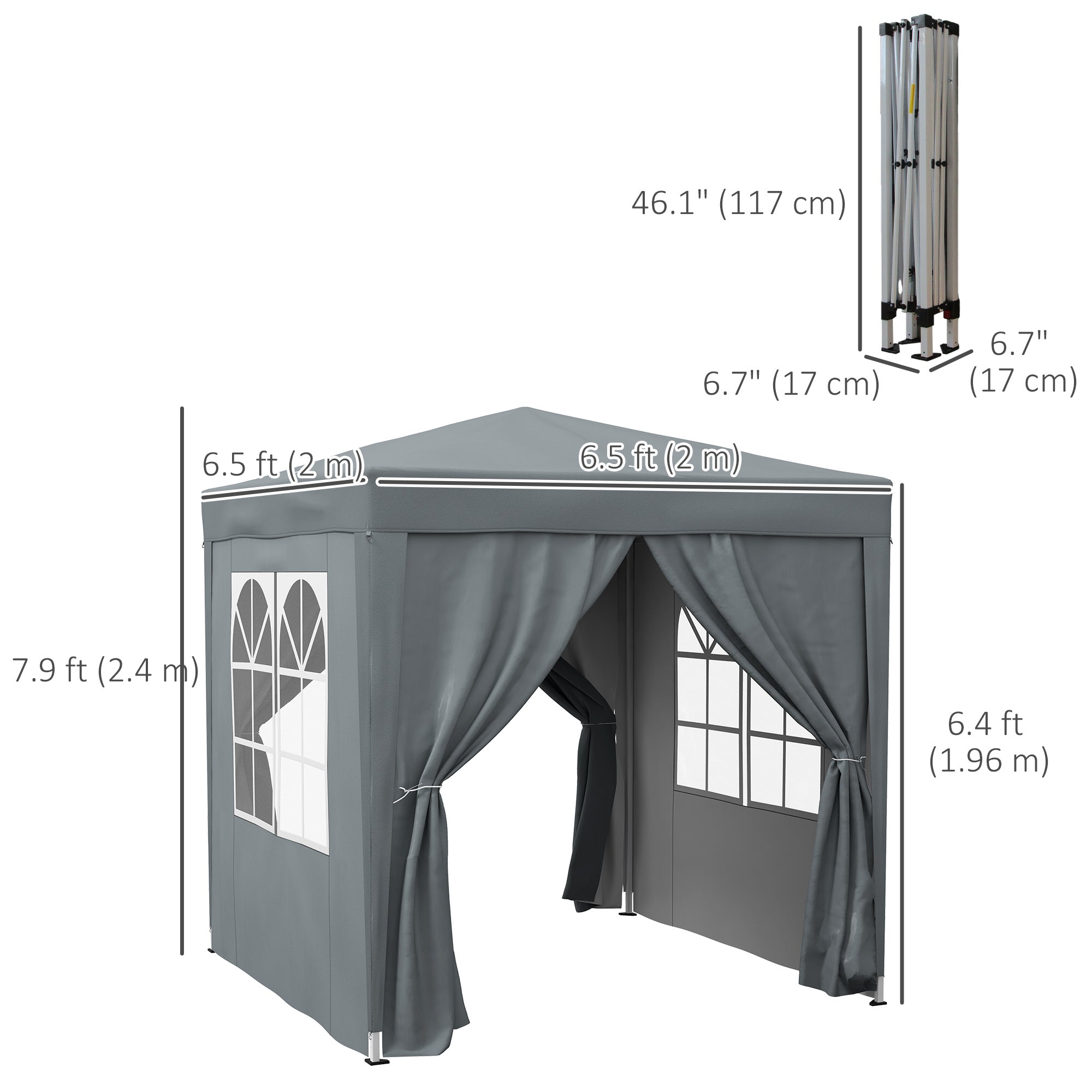 Outsunny 6.6'x6.6' Pop Up Canopy Tent with Sidewalls, Instant Sun Shelter Camping Gazebo with Carry Bag, for Outdoor, Garden, Patio, Grey