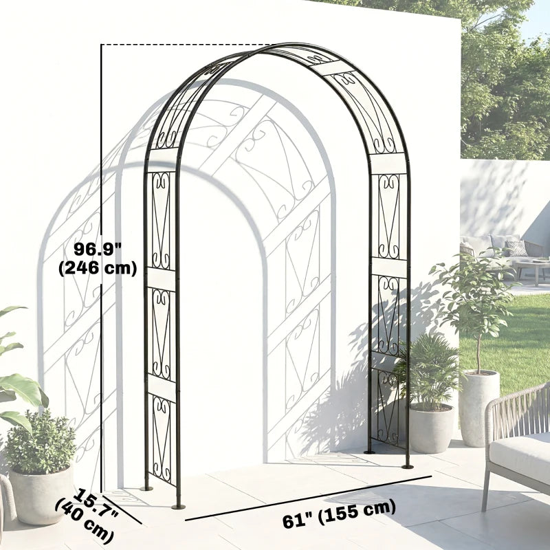 8 ft Garden Arch, Outdoor Trellis Arbor for Climbing Plants, Wedding Arch for Party Outdoor Garden Backyard, Black