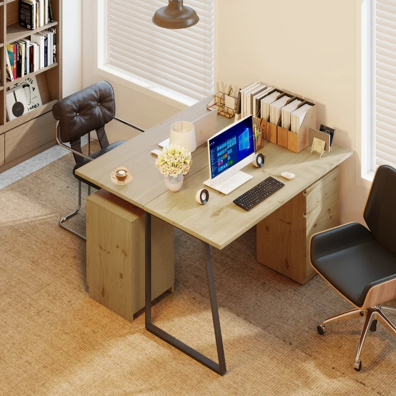 53 Inch Computer Desk, Writing Table with Cabinet, Drawer, Adjustable Shelf for Home Office Study, Natural Wood