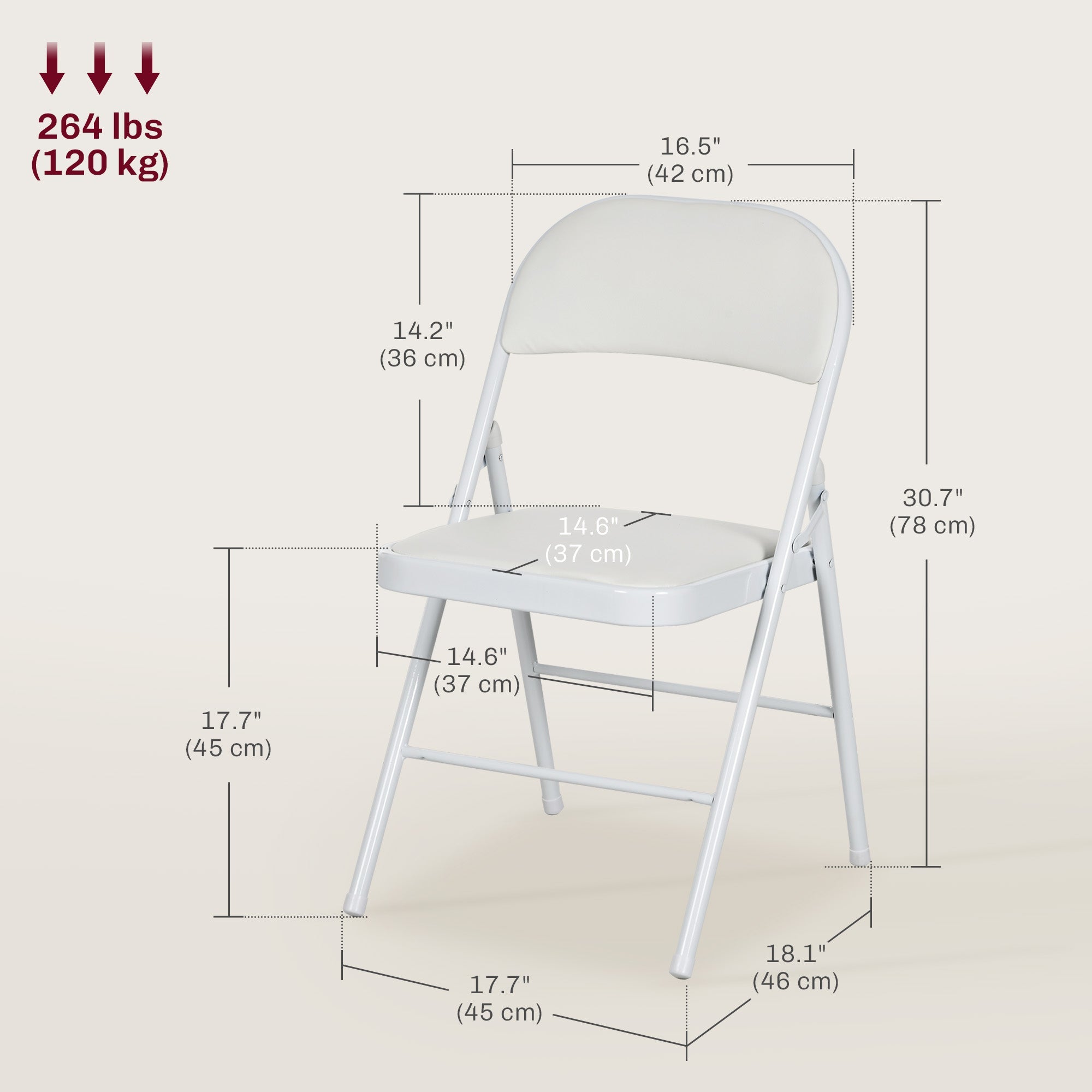 HOMCOM Set of 2 Metal Foldable Chairs, PU Leather Padded Folding Chairs with Cushion Seat and Open Back for Indoor, White