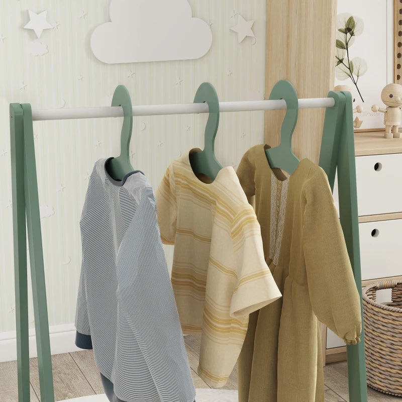 Qaba Kids Clothing Rack with Storage Shelf, Hangers, for Nursery Room, Living Room, Playroom, Green