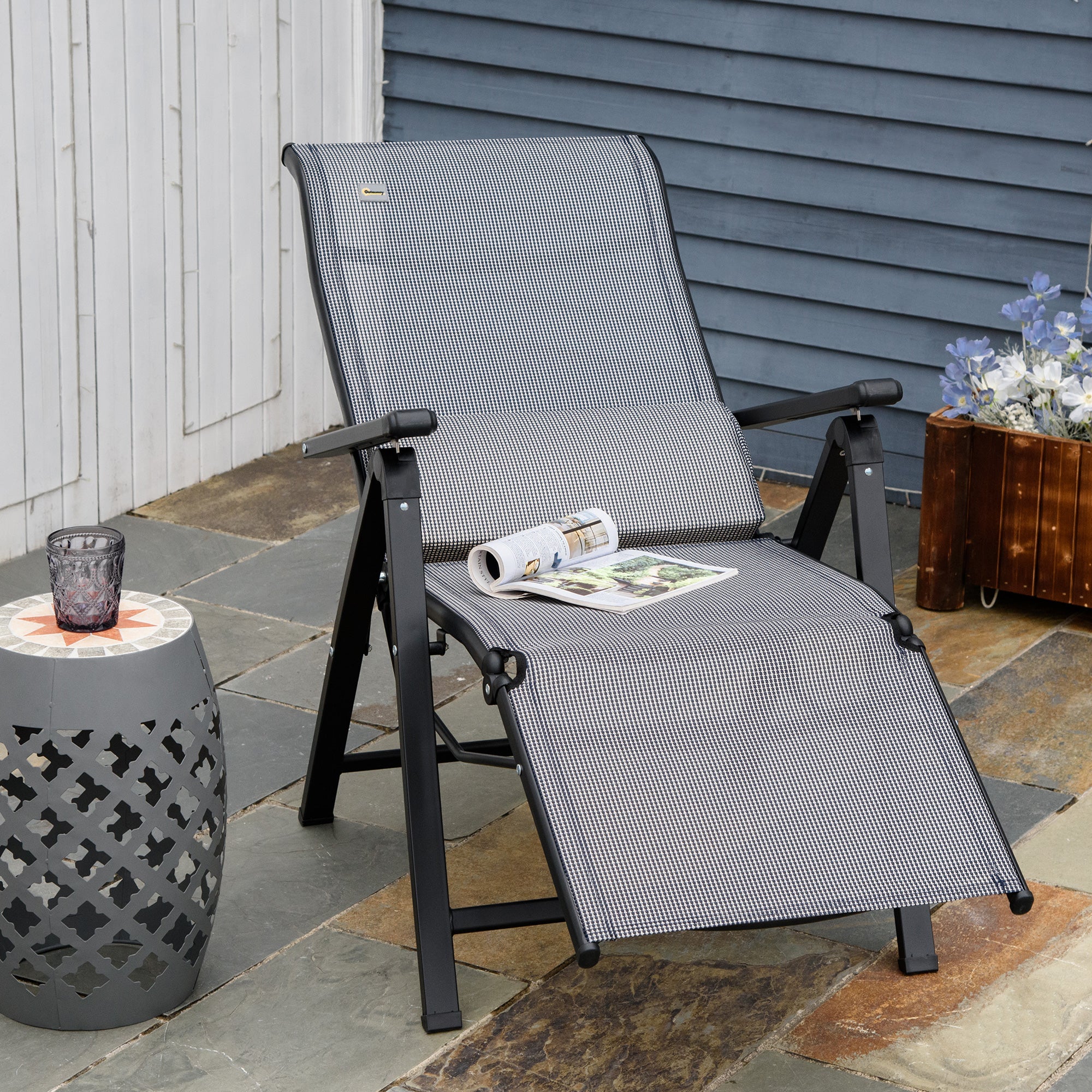 Outsunny Zero Gravity Chair Folding Recliner Grey Patio Lounger with Adjustable Backrest for Patio Deck Poolside