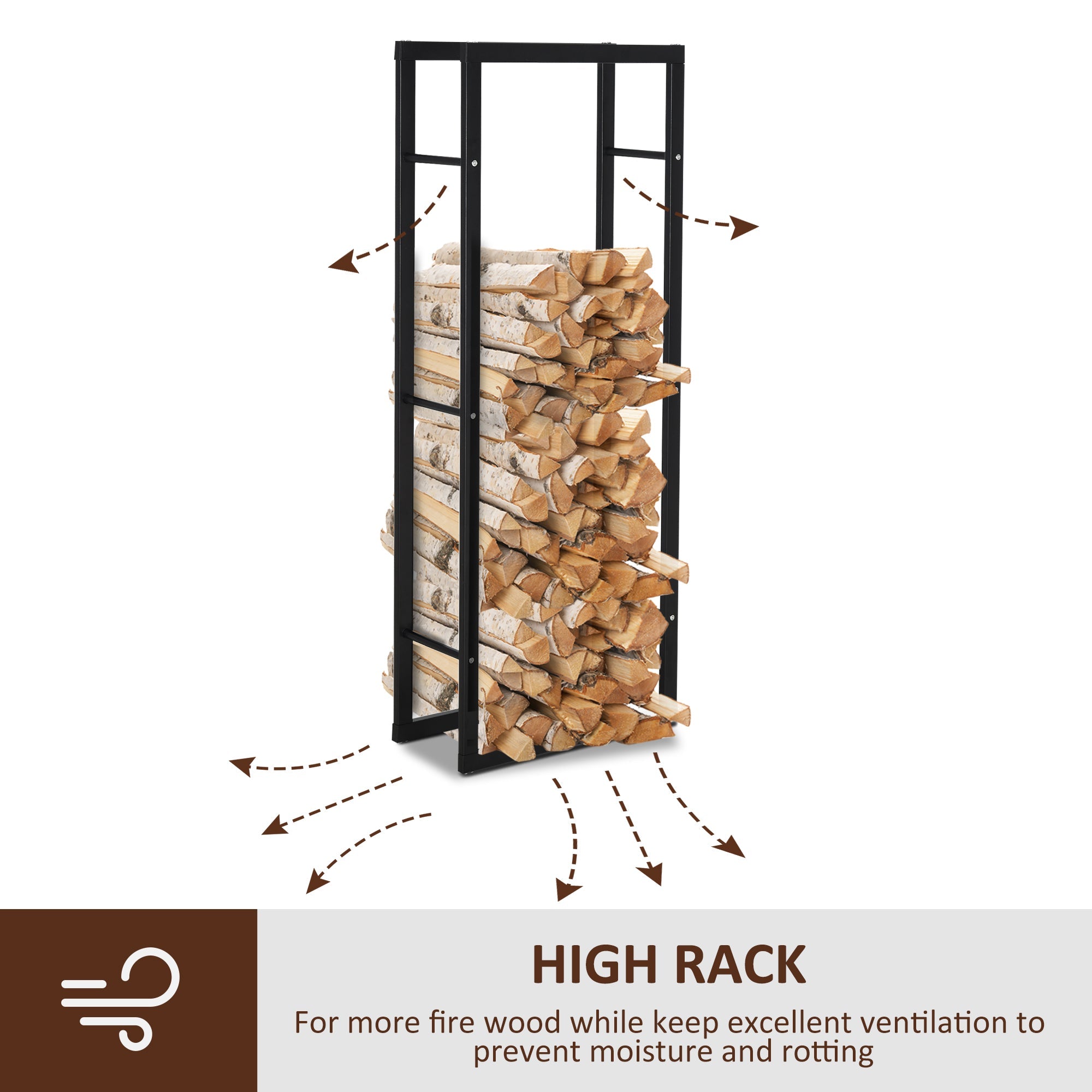 HOMCOM Firewood Rack Outdoor, Log Holder Fireplace Storage Rack with Handles and 220 lbs. Weight Capacity, 15.7" x 9.8" x 59.1", Black