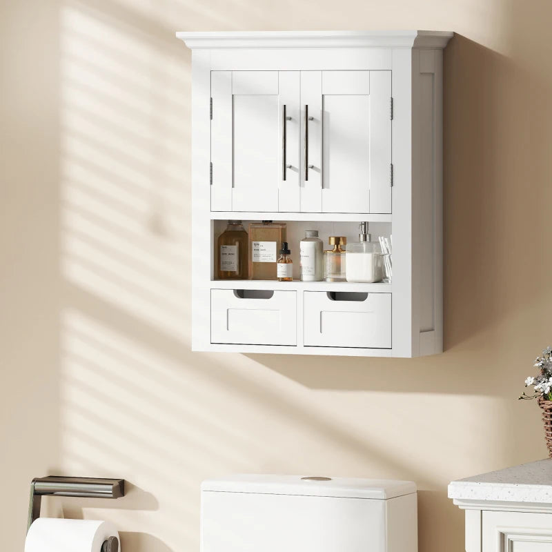 Bathroom Wall Cabinet, Medicine Cabinet, Toilet Storage Cabinet with Shelf for Living Room and Entryway, White