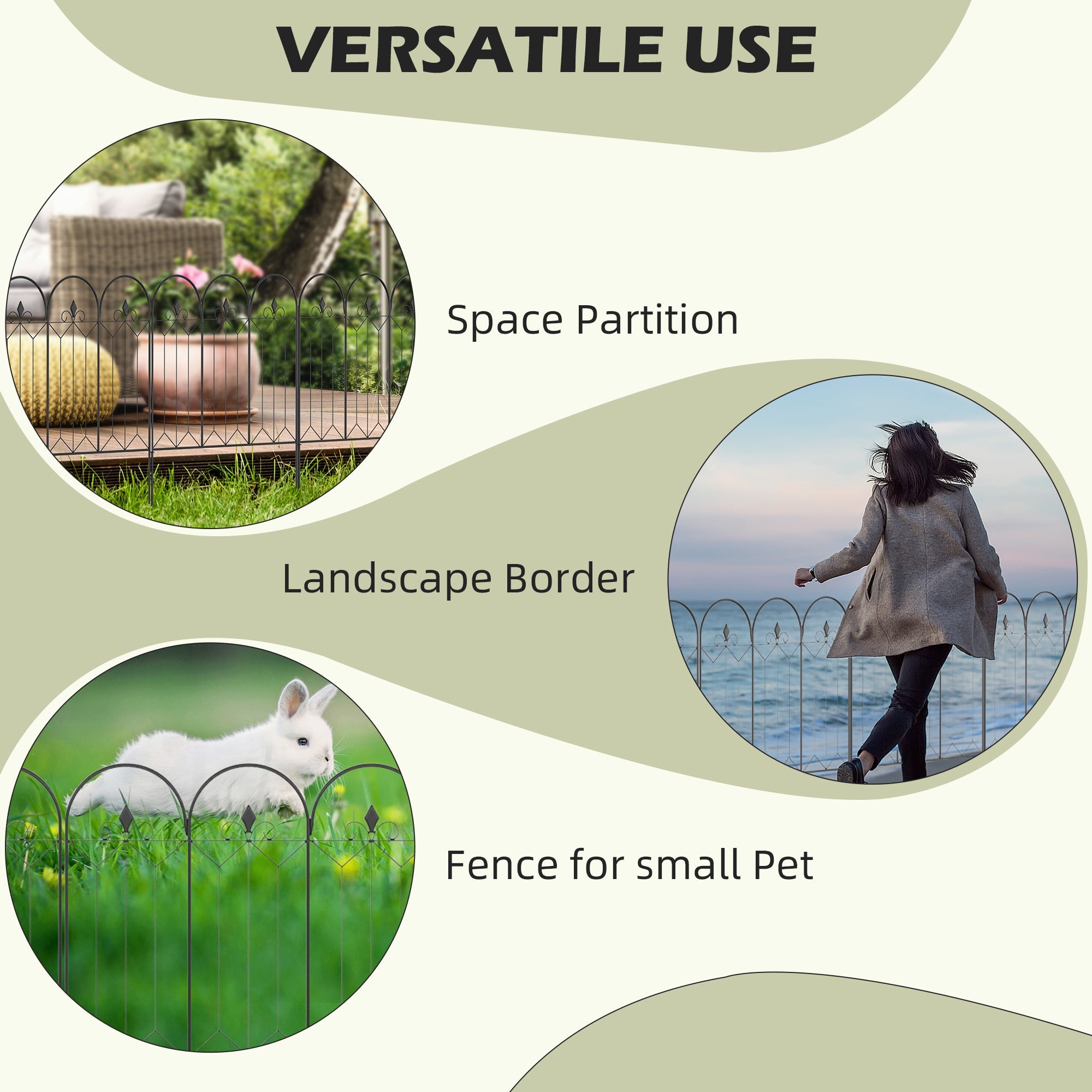 Outsunny 5-Piece Metal Garden Fence: 120" Adjustable Flower Bed Border with Stakes, Black