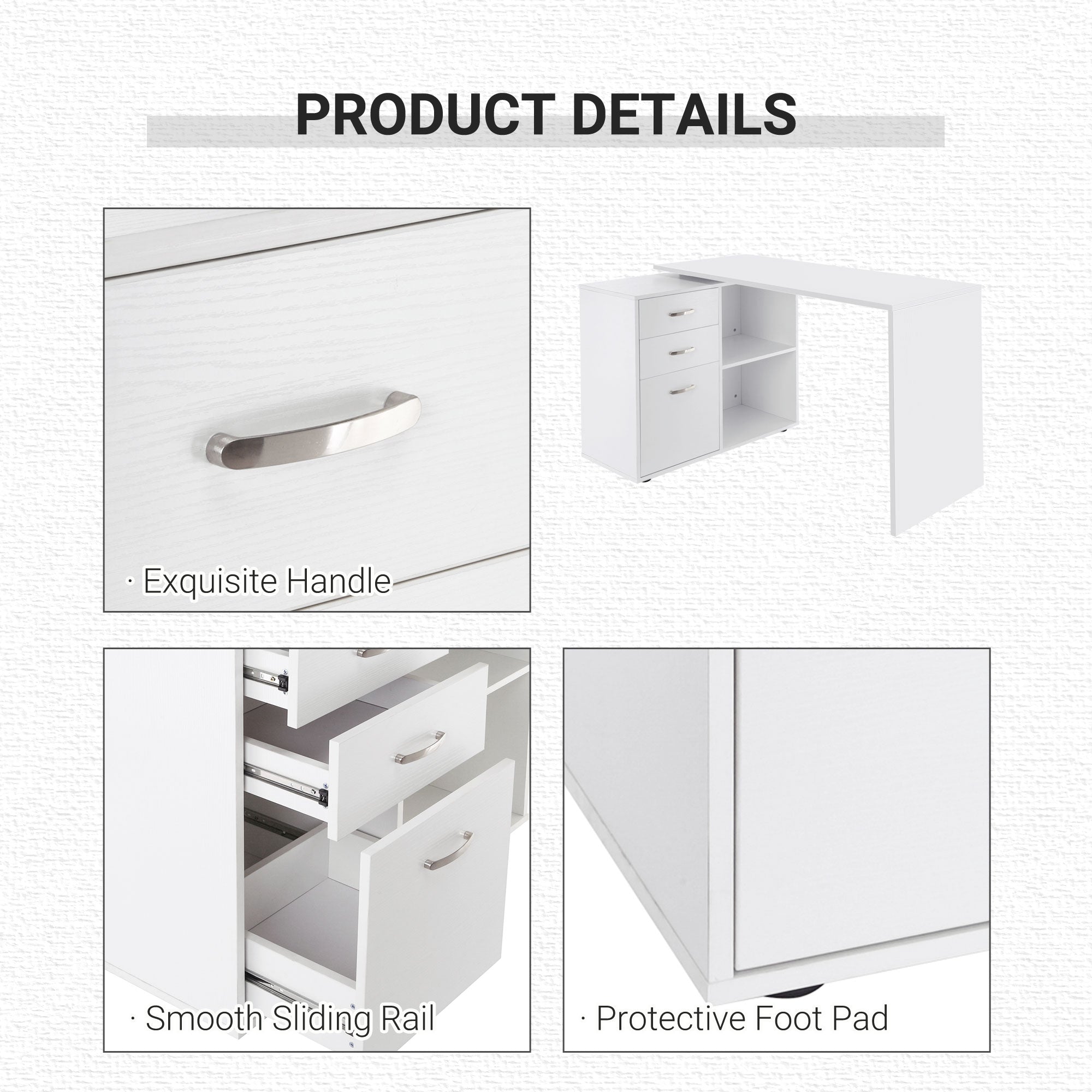 HOMCOM L-Shaped Desk Computer Corner with Storage Shelf Drawer White Home Office Workstation