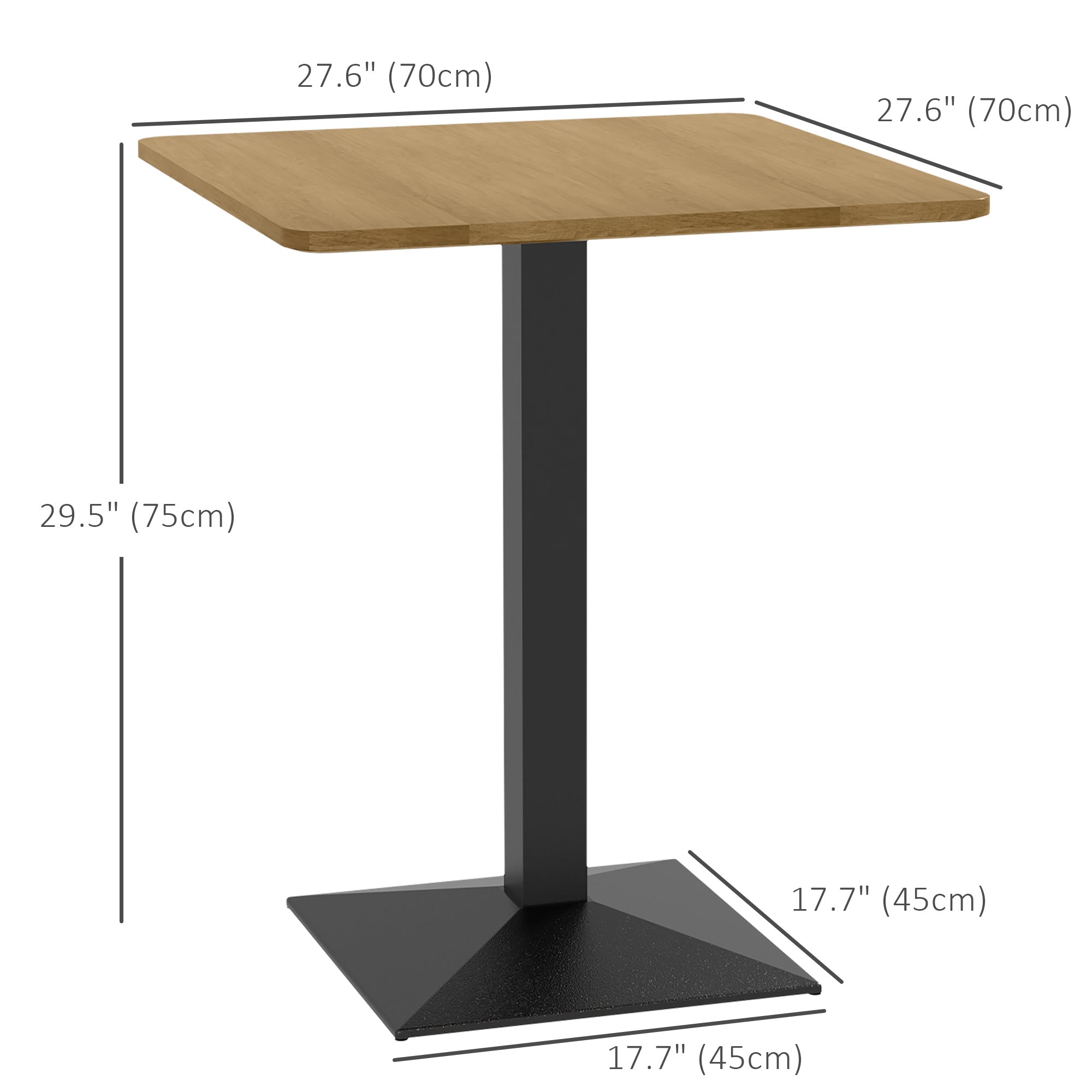 HOMCOM Compact Elegance: 28" Square Dining Table with Dark Brown Finish, Steel Base for Small Kitchen Spaces