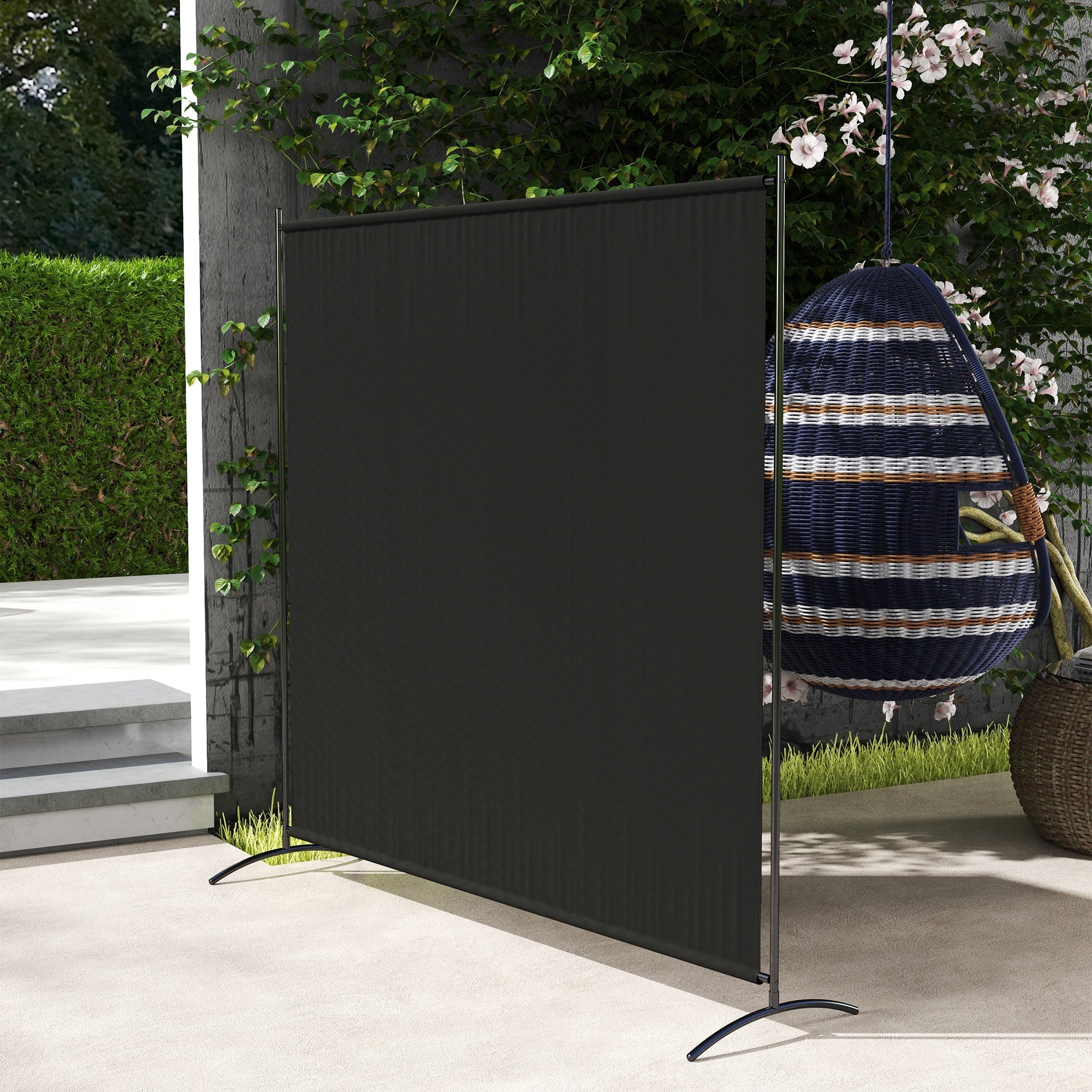 Outsunny Single Panel Room Divider, UV30+ Privacy Screen, Indoor Outdoor Privacy Panel with Stable Base, Black