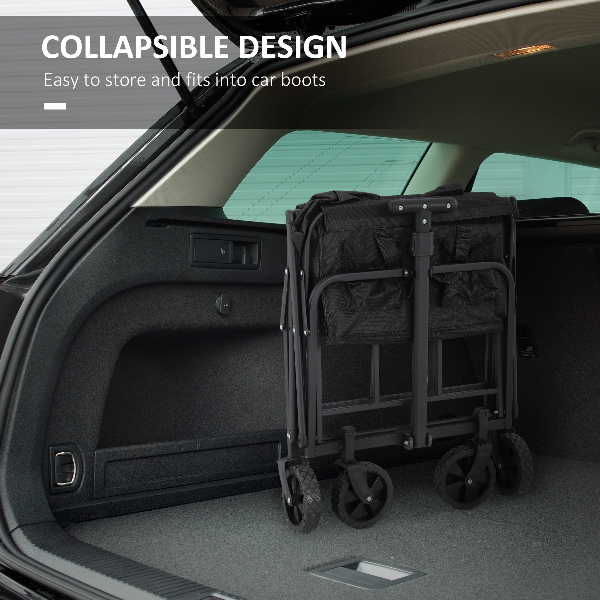 Outsunny Collapsible Folding Garden Cart, Heavy Duty Lawn Wagon with Universal Wheels and Adjustable Handle, Black