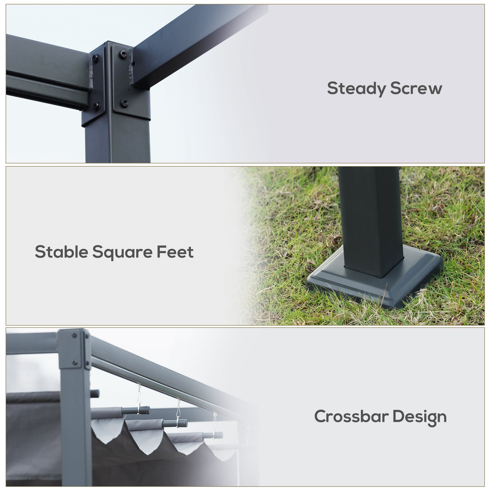 Outsunny 13' x 10' Patio Pergola with Retractable Canopy, Outdoor Sun Shelter, Yard Shade, Dark Grey