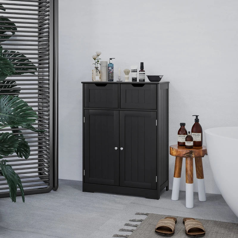 Bathroom Cabinet, Bathroom Storage Cabinet with 2 Drawers, Adjustable Shelf for Living Room, Entryway, Black