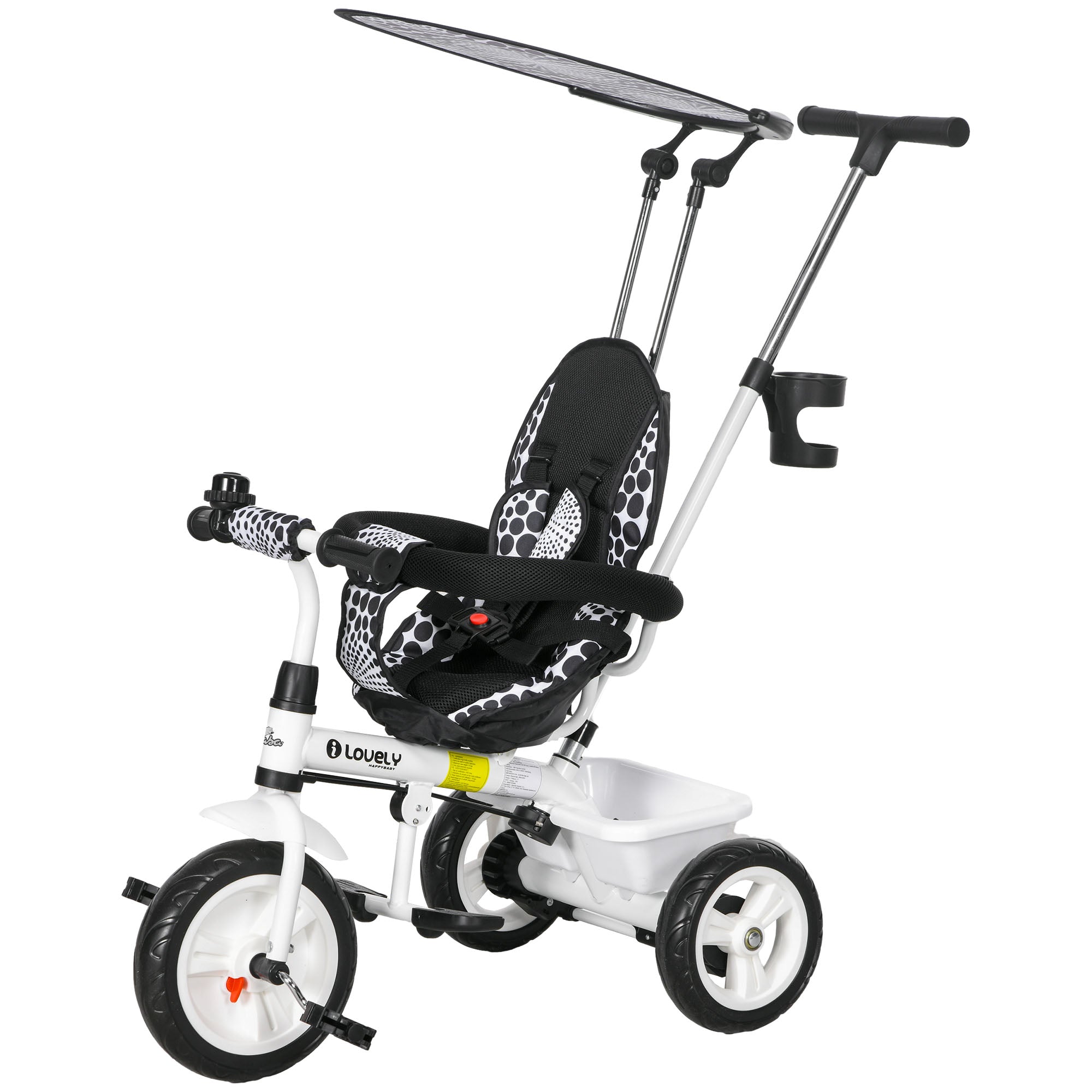 Qaba 4-in-1 Convertible Kids Tricycle with Removable Handlebar and Canopy White