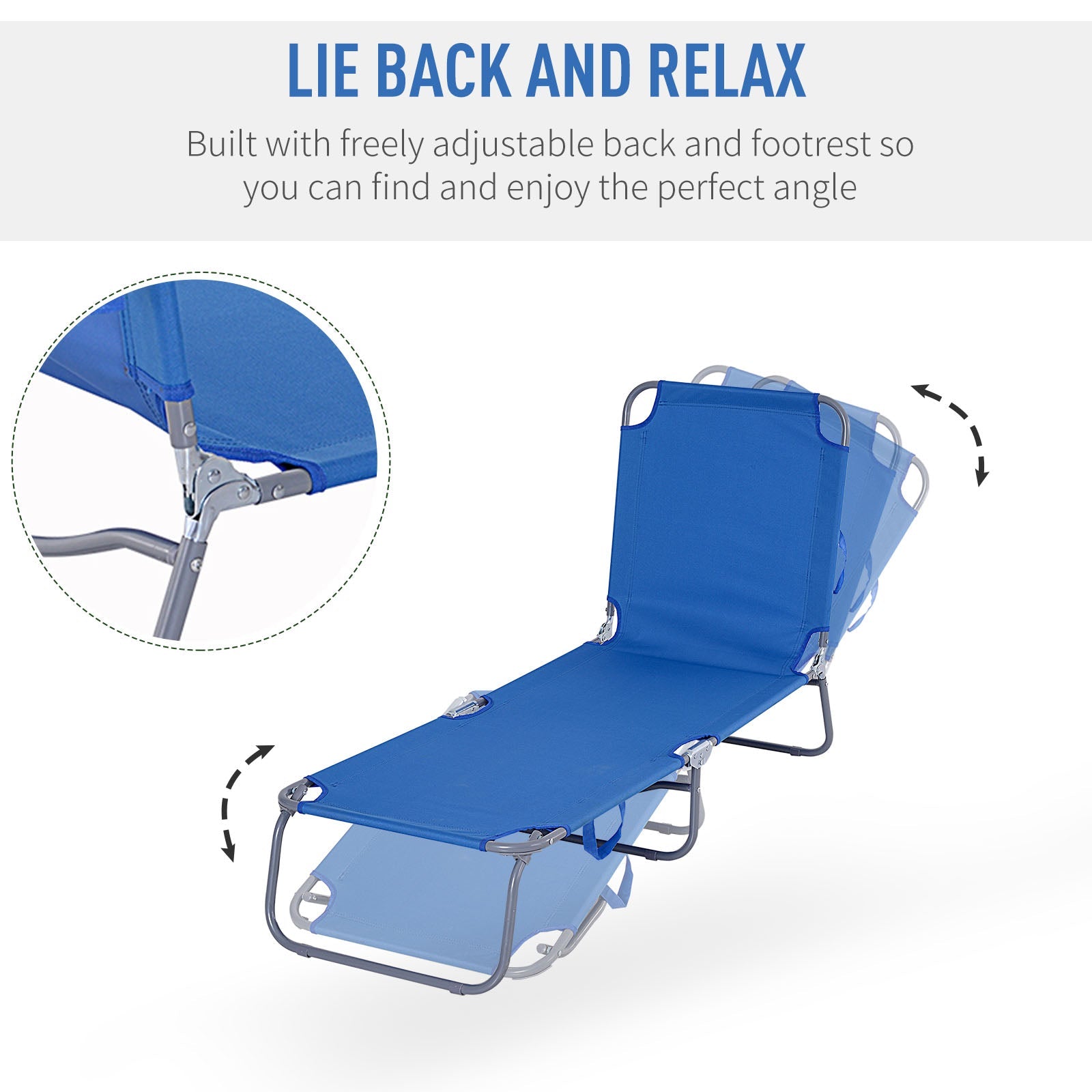Outsunny Portable Folding Beach Lounger Reclining Outdoor Chair Patio Sun Lounge Bed Camping Cot Blue Durable