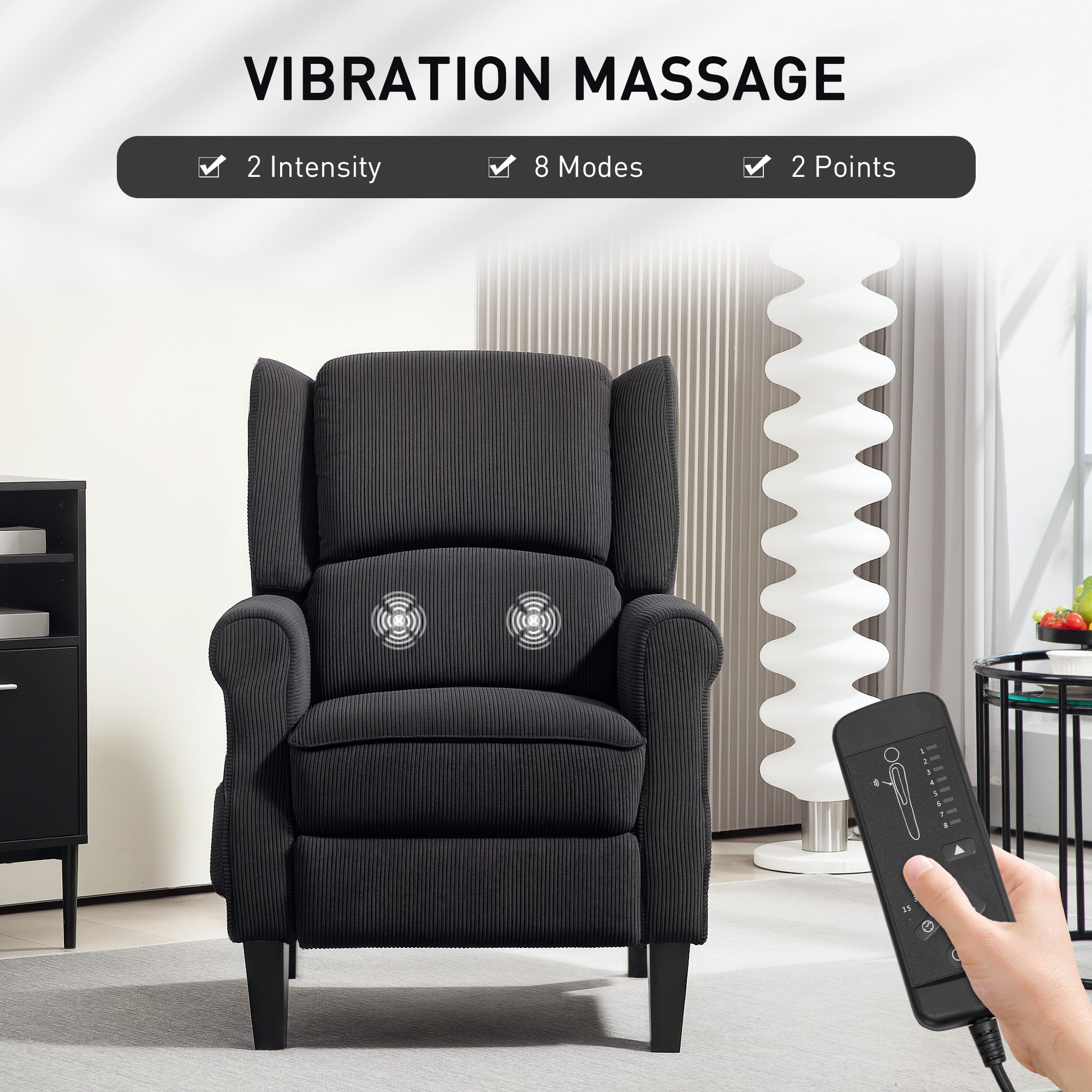 HOMCOM Push Back Recliner Chair, Vibration Massage Recliner for Living Room with Extendable Footrest, Remote, Pocket, Black