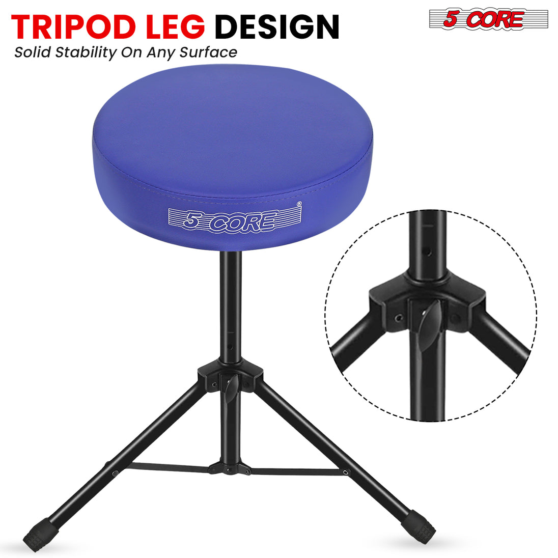 5Core Drum Throne Adjustable Guitar Stool Padded Drummer Seat for Adults & Kids BLUE