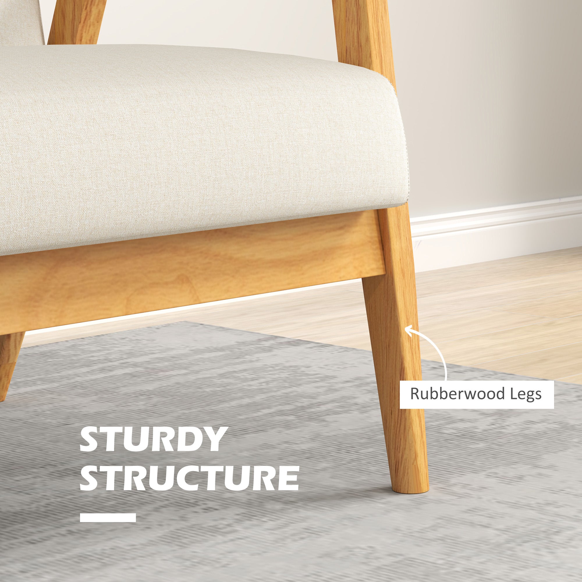 HOMCOM 45" 2 Seat Sofa, Upholstered Two Seater Couch with Rubber Wood Legs for Bedroom, Living Room, Beige