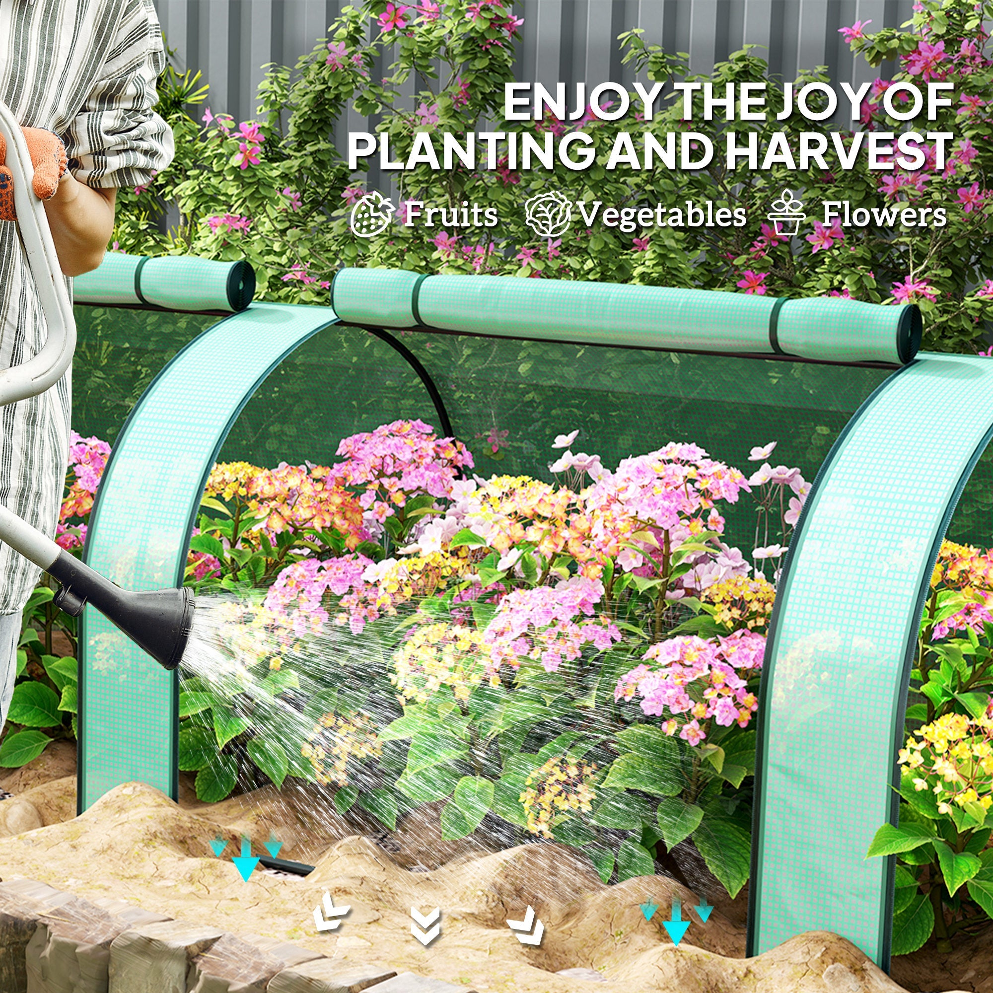 Outsunny Mini Tunnel Greenhouse with PE Cover Garden Green Grow Shed with Steel Frame Zipped Doors, Green