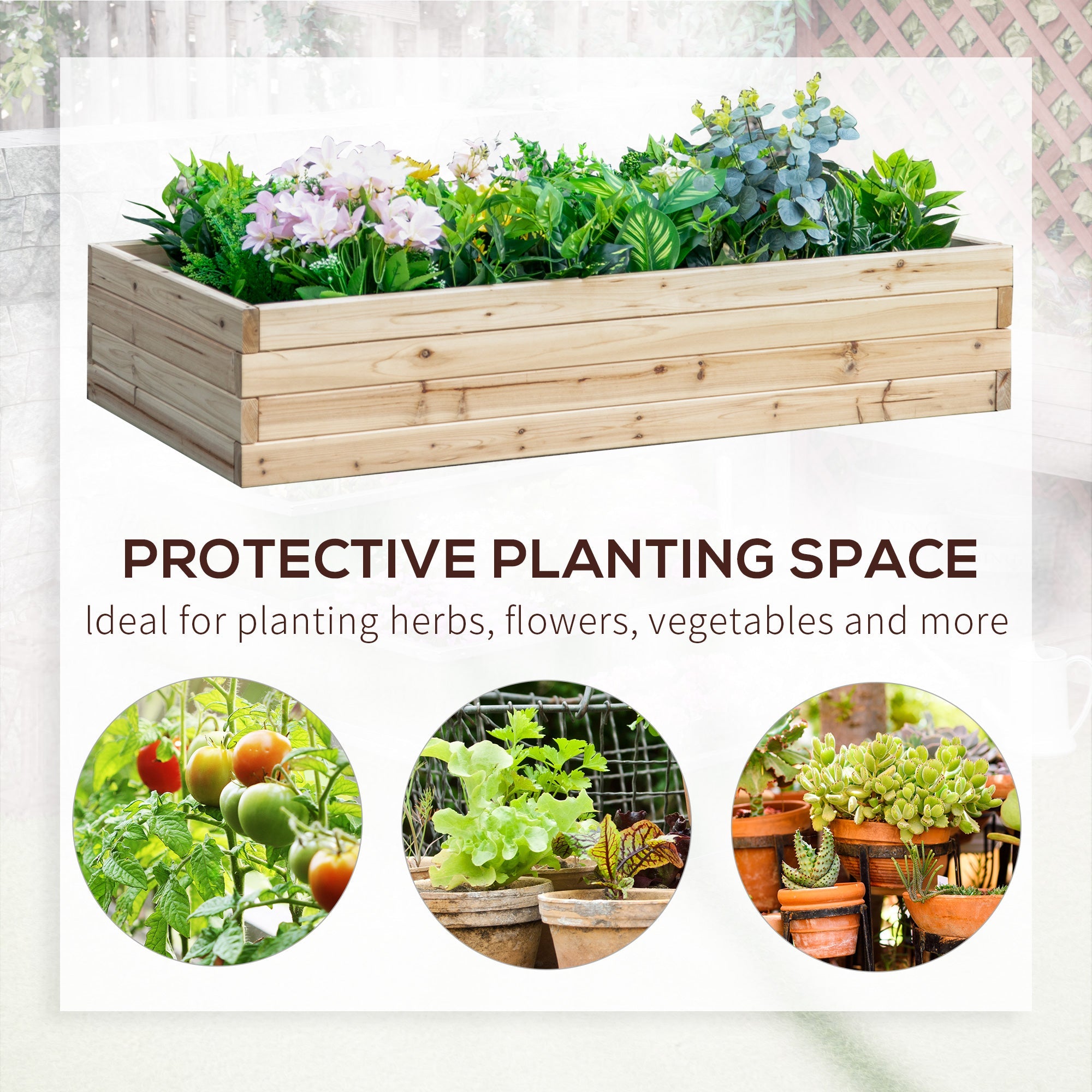 Outsunny Raised Garden Bed 46" x 24" x 9" Outdoor Wooden Planter Box Vegetables Flowers Fruits Herbs