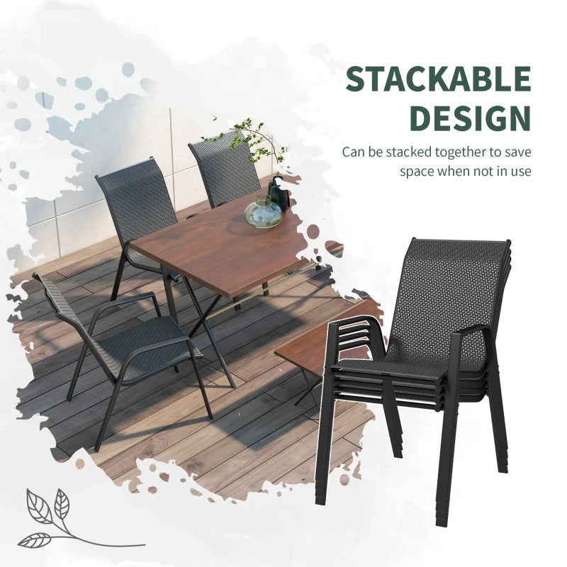 Four-Piece Stacking Rattan Outdoor Dining Chairs Set - Grey
