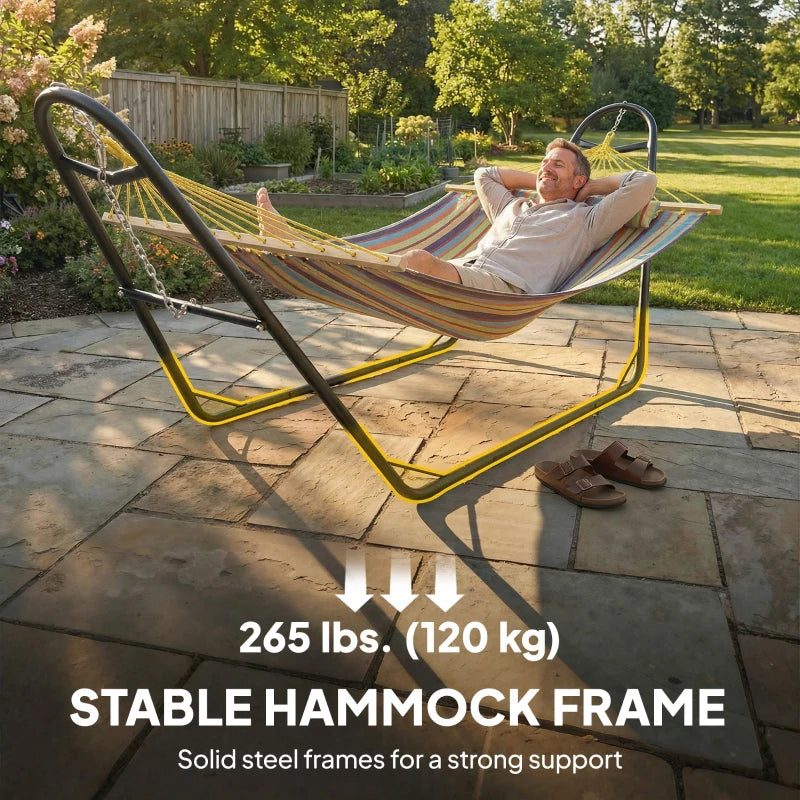 Hammock with Stand, Heavy Duty Camping Hammock with Detachable Pillow and Spreader Bar, 264 lbs Capacity, Multicolor