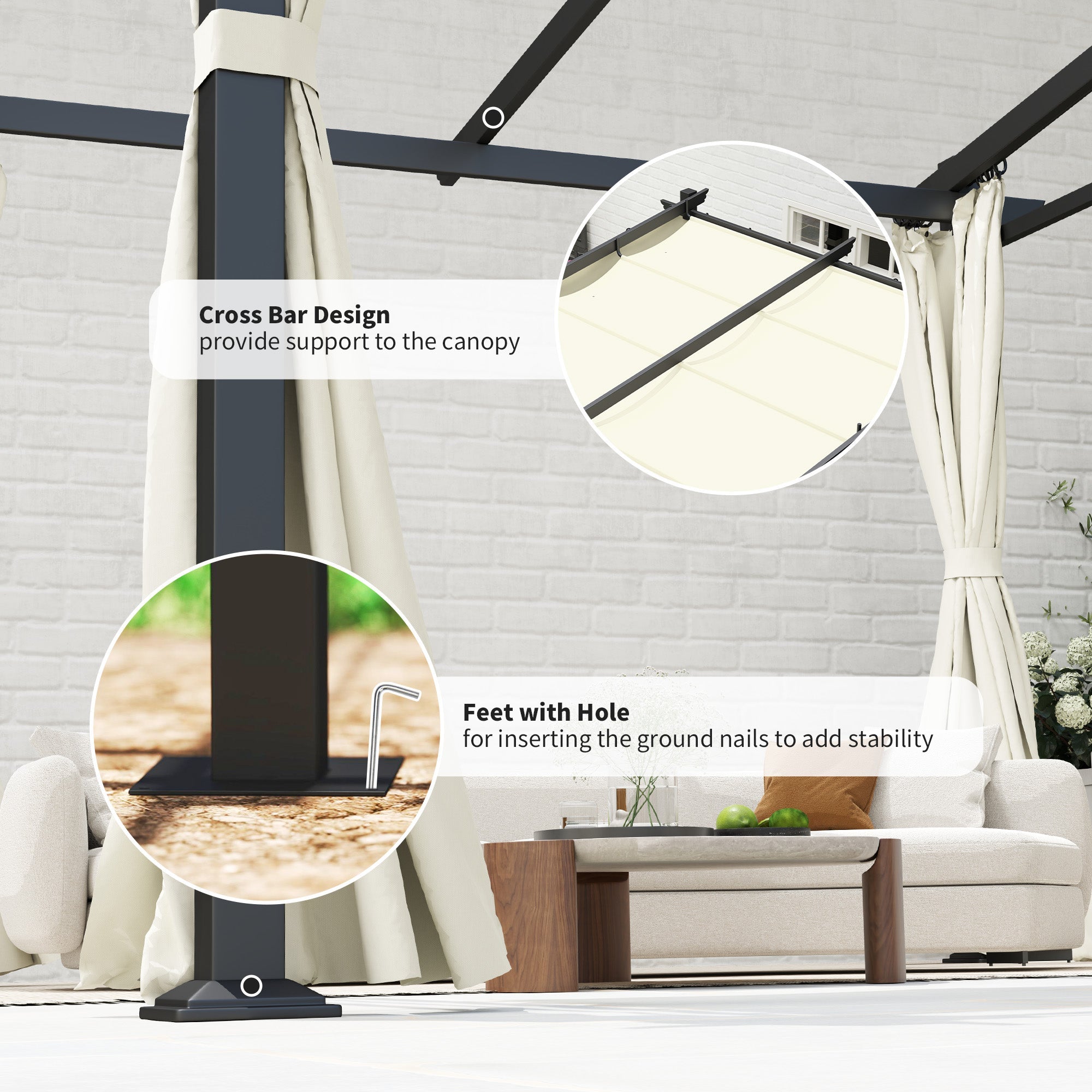 Outsunny Metal Pergola with Sliding Roof Canopy, Retractable Pergola Canopy, 10' x 10', Beige