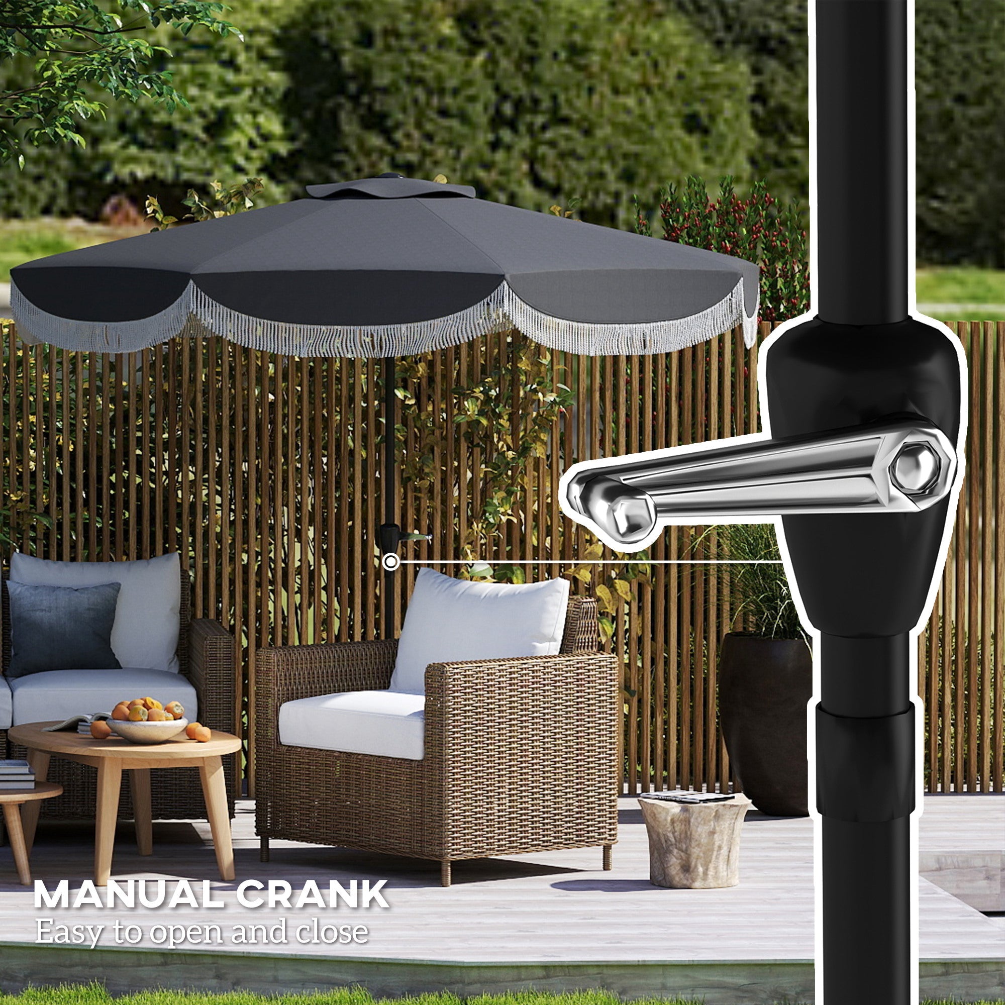 Outsunny 9FT Patio Umbrella Parasol, UPF 30+ Outdoor Market Umbrella with Crank, 8 Ribs, Push Button Tilt, Vented Patio Table Umbrella for Deck Backyard Lawn, Charcoal Grey