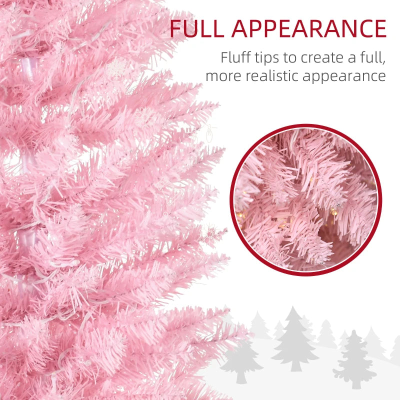 HOMCOM 6ft Pre-Lit Pencil Christmas Tree with Warm White LED Lights – Pink