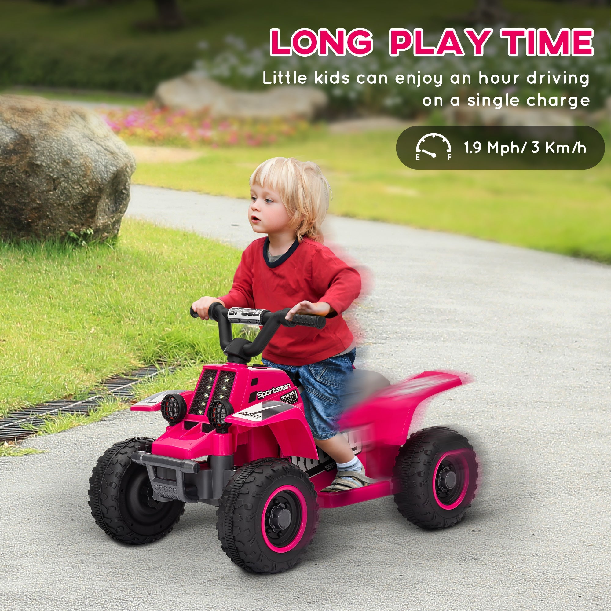 Qaba 6V Kids ATV Quad, 4 Wheeler Battery Powered Electric Ride on Car w/ Lights, Forward Backward, for 3-6 Years, Pink