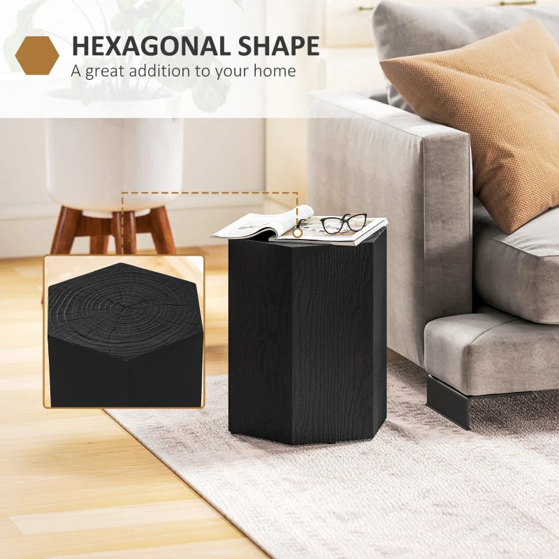 Hexagonal Side Table, Small End Table with 4 Adjustable Feet for Indoor, Outdoor, Black