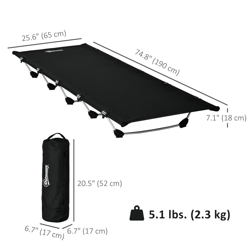 Lightweight Camping Cot, Aluminium Portable Folding Bed w/ Strong Support 331 lbs and Carry Bag for Camping, Black