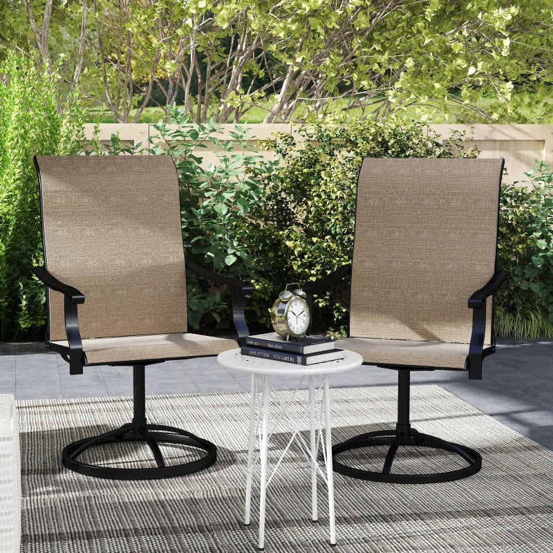 Outdoor Swivel Dining Chairs Set of 2, High Back Swivel Chairs with All Weather Mesh for Deck, Backyard, Poolside, Brown