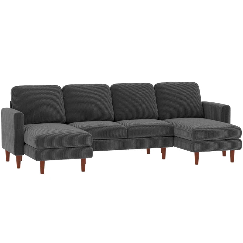 Sectional Sofa, Corduroy U Shaped Couch with Double Chaise and Spring Cushions, 2200lb Capacity, Dark Grey
