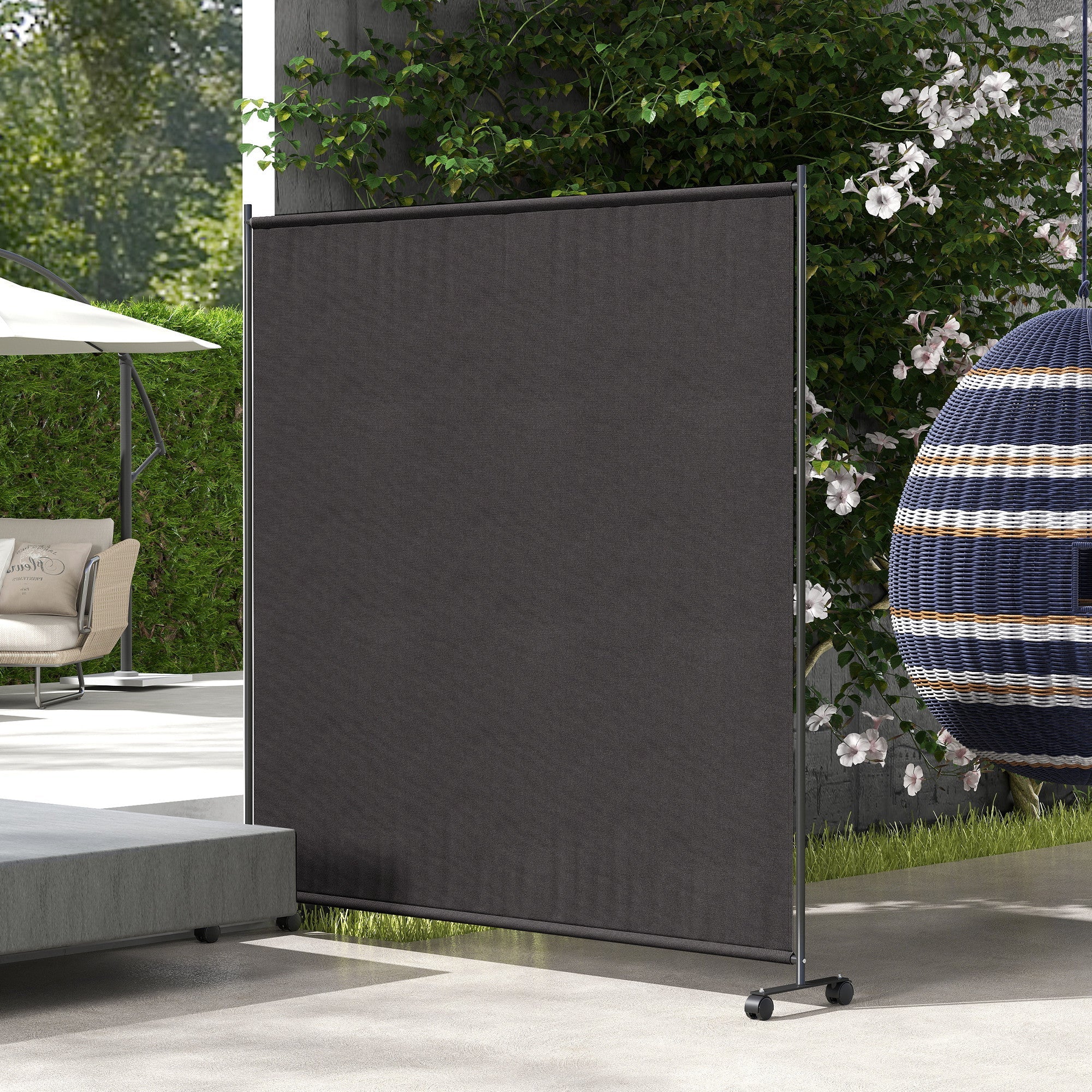 Outsunny Outdoor Room Divider with Castor Wheels, Rolling Privacy Screen for Patio Backyard Pool Hot Tub, 6ft Tall