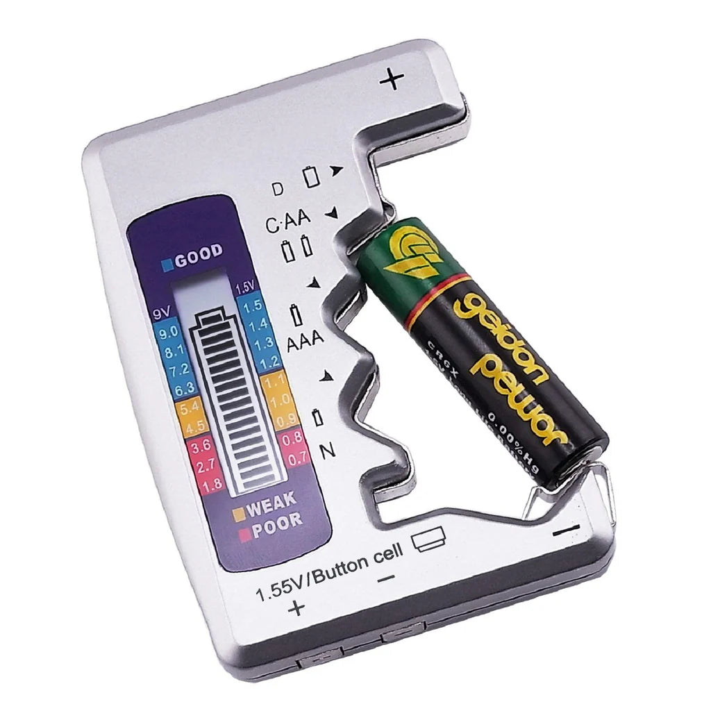 Universal Battery Tester with LCD Display for AA, AAA, C, D, N, 9V & Button Cell Batteries