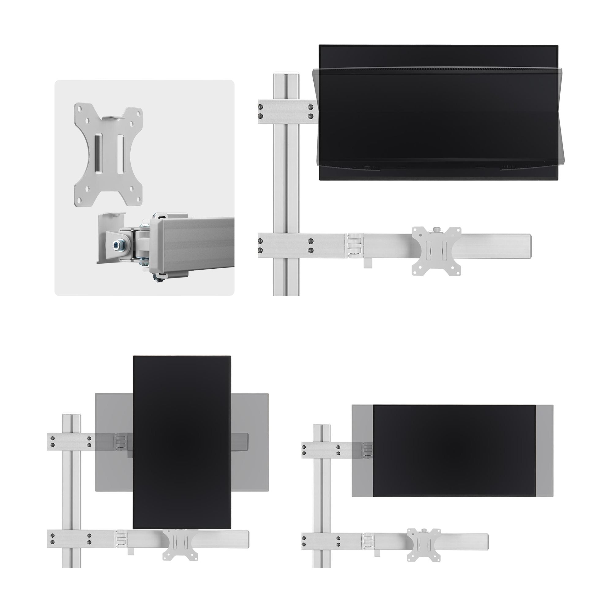 Six-Monitor Desk Mount with Crossbar, Up To 32-inch Computer Screens, Max 17.6lb (8kg) each, Dual Column, C-clamp/Grommet, Height Adjustable