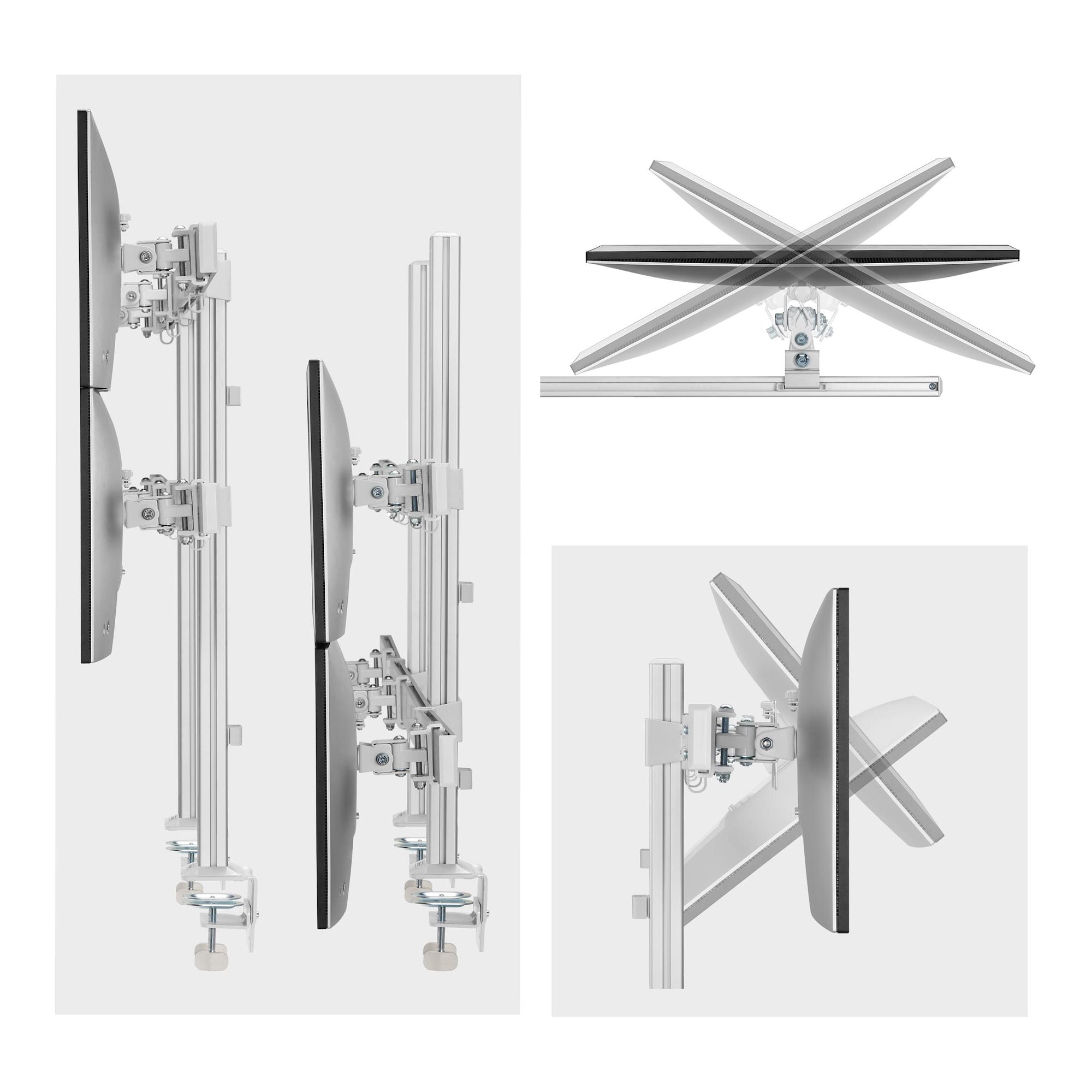 Six-Monitor Desk Mount with Crossbar, Up To 32-inch Computer Screens, Max 17.6lb (8kg) each, Dual Column, C-clamp/Grommet, Height Adjustable