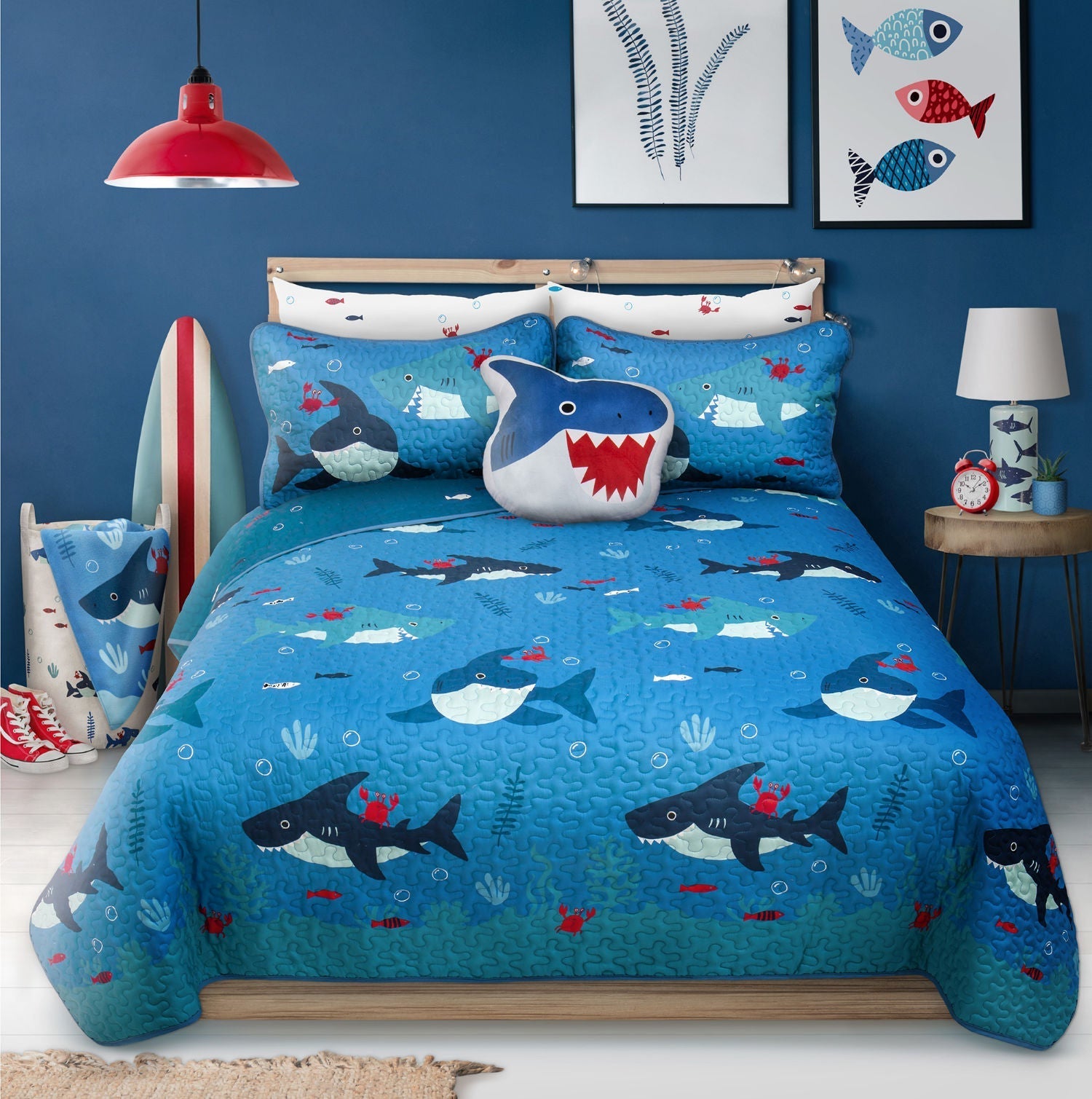 Woven Printed Quilt Bedding Set 3 Piece Double/Queen SharkΒ
