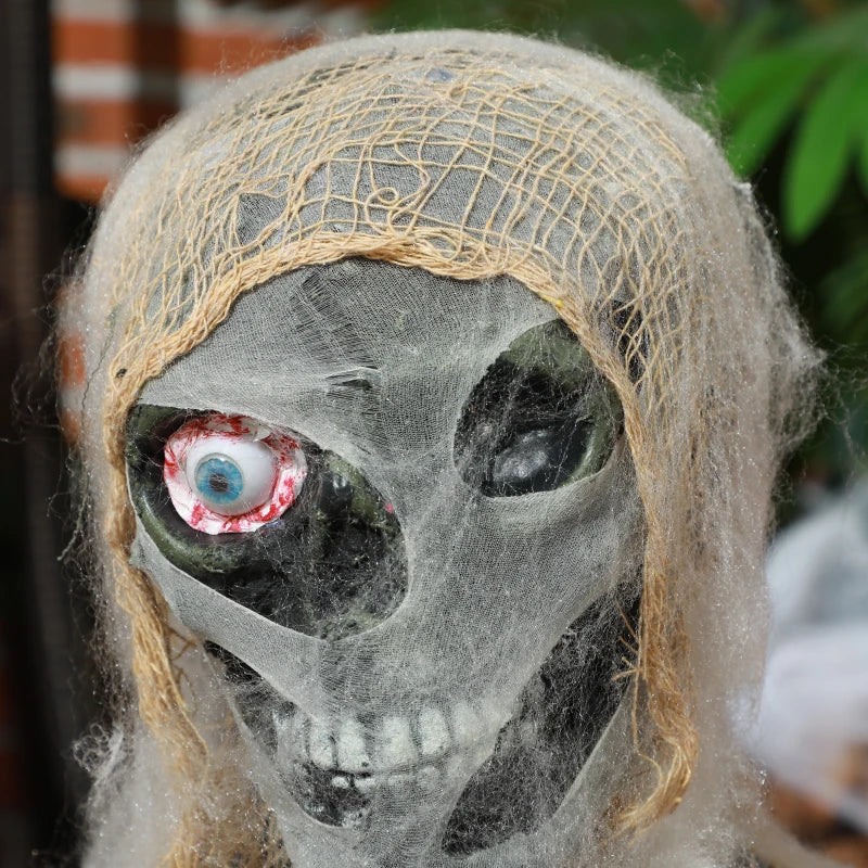 HOMCOM Life-Size Animated Mummy – Glowing LED Eyes, Battery Operated Halloween Decoration