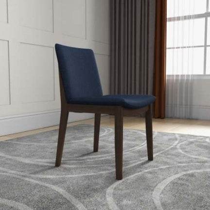 Laura Blue Linen Solid Wood Dining Chair  Set Of 2 Mid-Century Modern Style