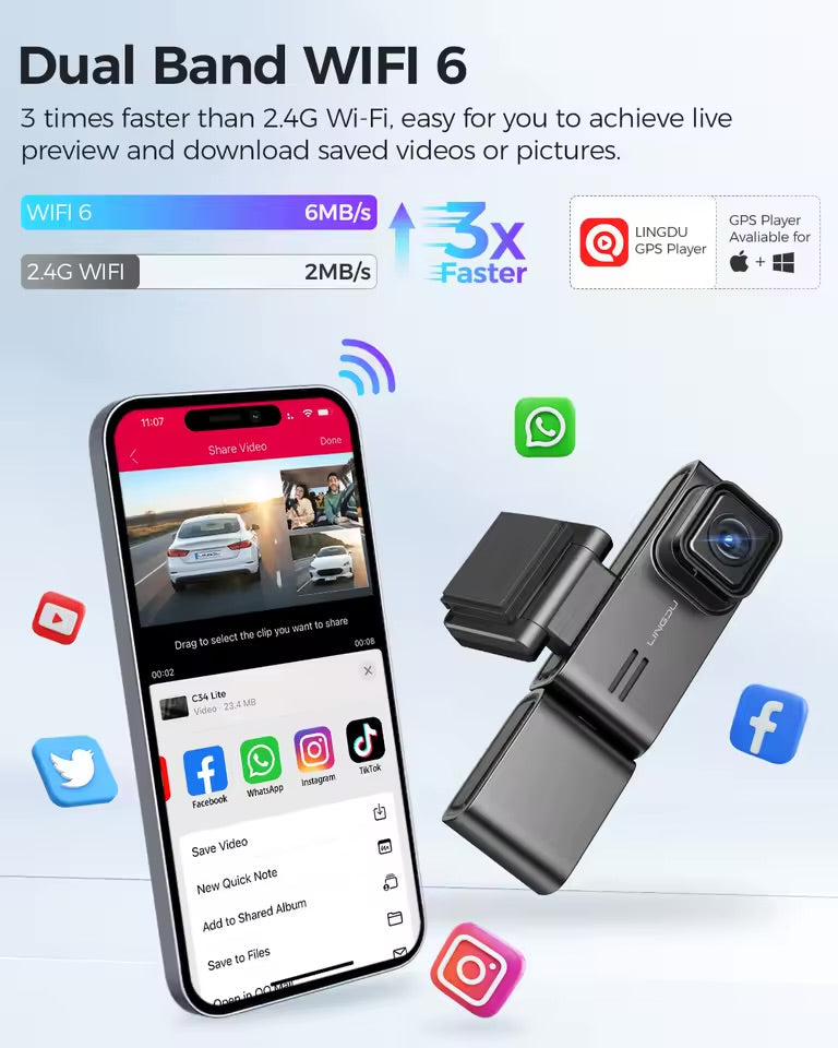 LINGDU C34 5G Wifi GPS 4K Dash Cam 2K+1080P+1080P Cam DVR Video Recorder GPS Parking Mode Dashcam Car Black Box