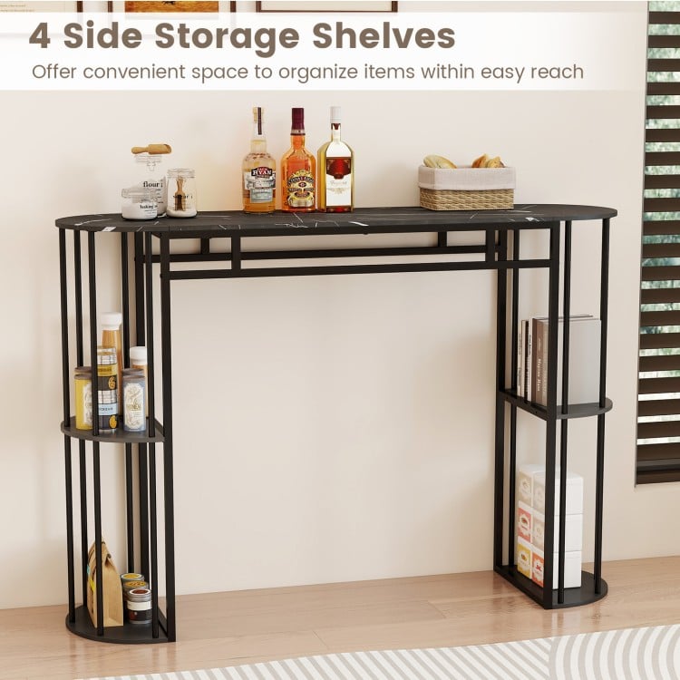 60 Inch Long Bar Table Narrow with Faux Marble Tabletop and Storage Shelves-Black
