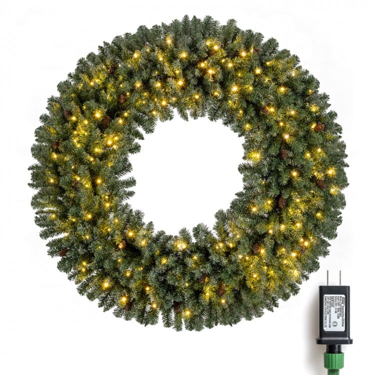 60 Inch Pre-Lit Artificial Christmas Wreath 200 LED Warm White Lights