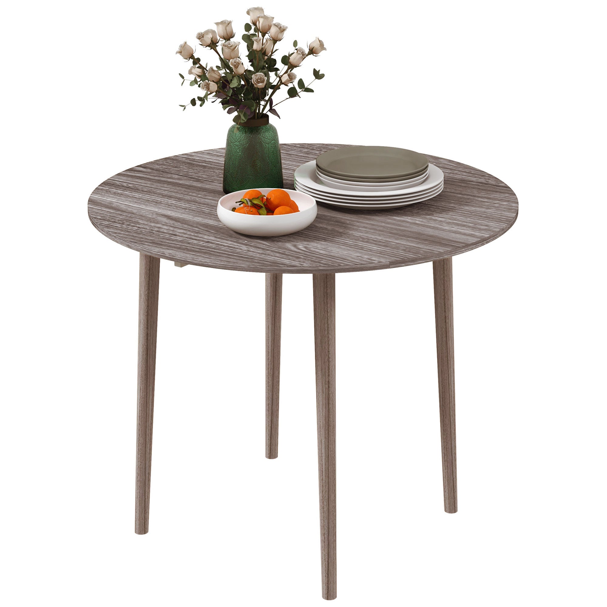 HOMCOM Folding Round Drop Leaf Kitchen Table Small Spaces Wood Legs Distressed Grey