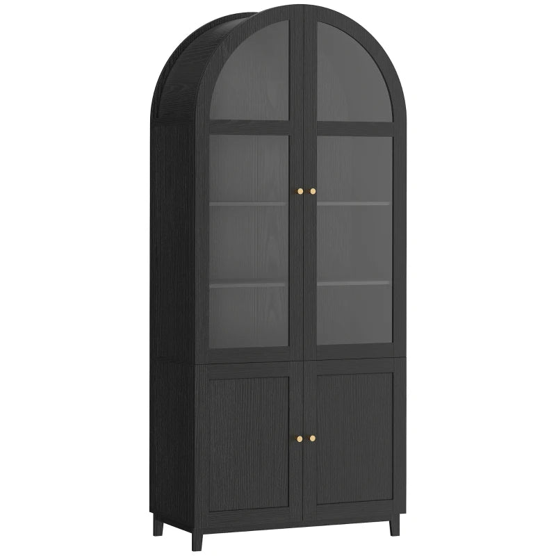 Arched Kitchen Pantry Cabinet, 71" Tall Farmhouse Kitchen Storage Cabinet with Acrylic Glass Doors, Black