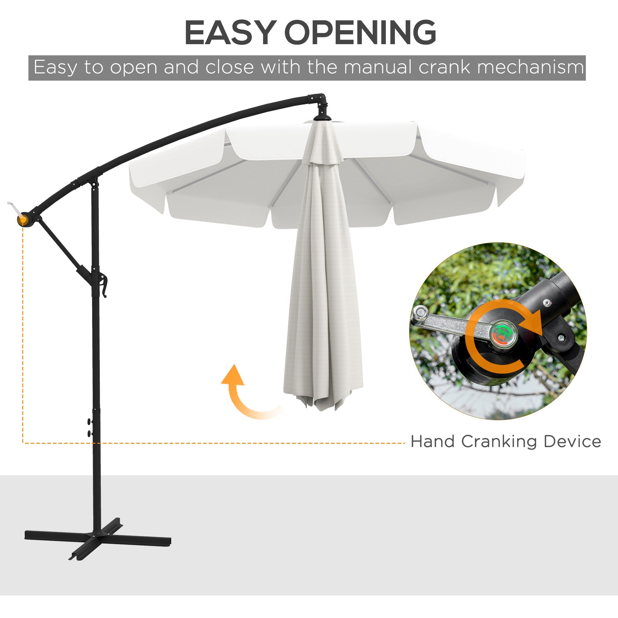 Outsunny 10ft Cantilever Offset Patio Umbrella Parasol 8 Ribs Cross Base for Outdoor Garden Shade Cream White