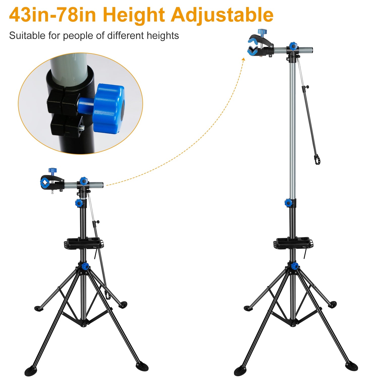 Bicycle Repair Stand Rack Height Adjustable Foldable Bike Maintenance Mechanic Station Rack 66LBS Max Load W/ Magnetic Tool Tray Telescope Arm Balance