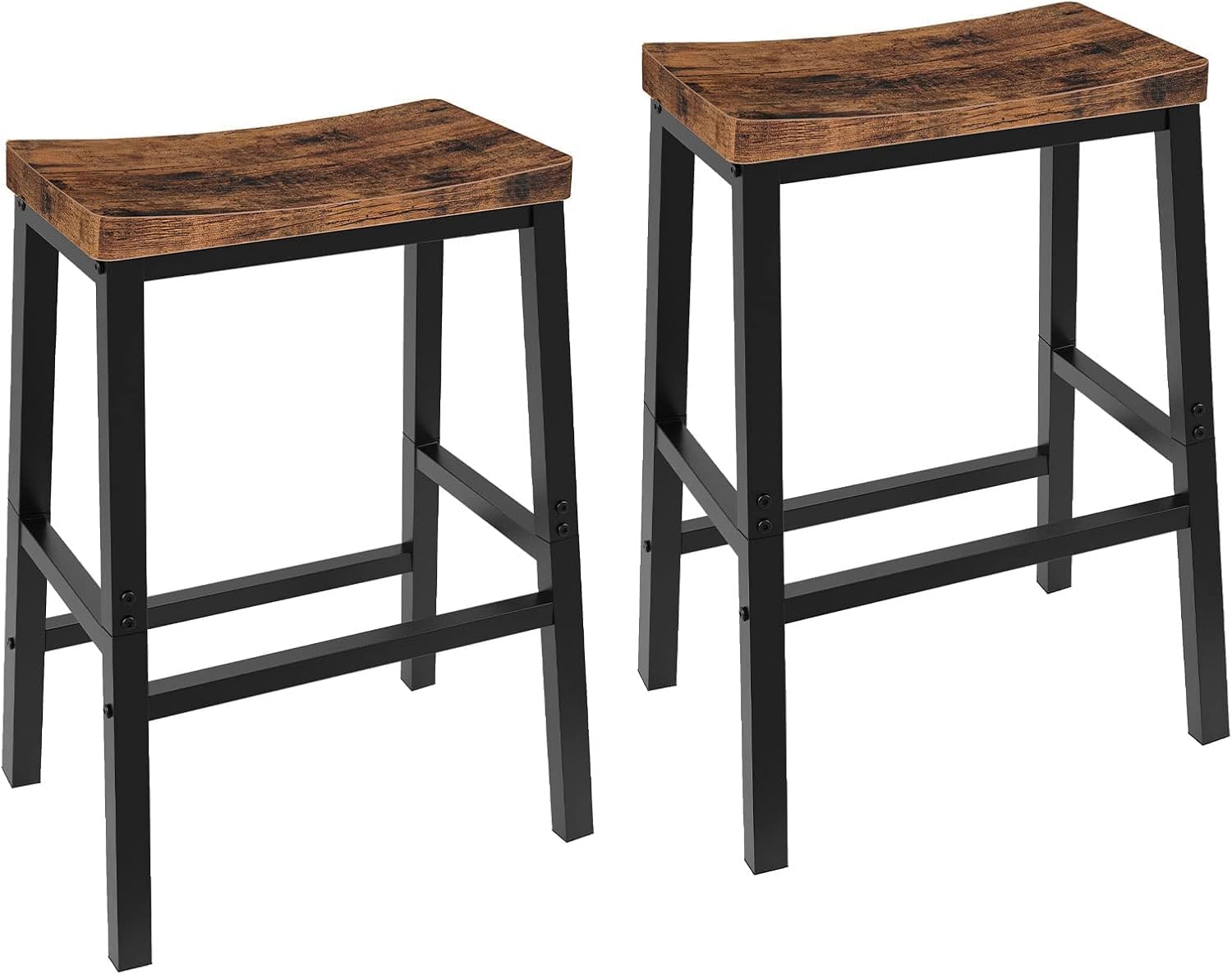HOOBRO Bar Stools Set of 2, Industrial Saddle Counter Stools with Footrests, Rustic Brown & Black