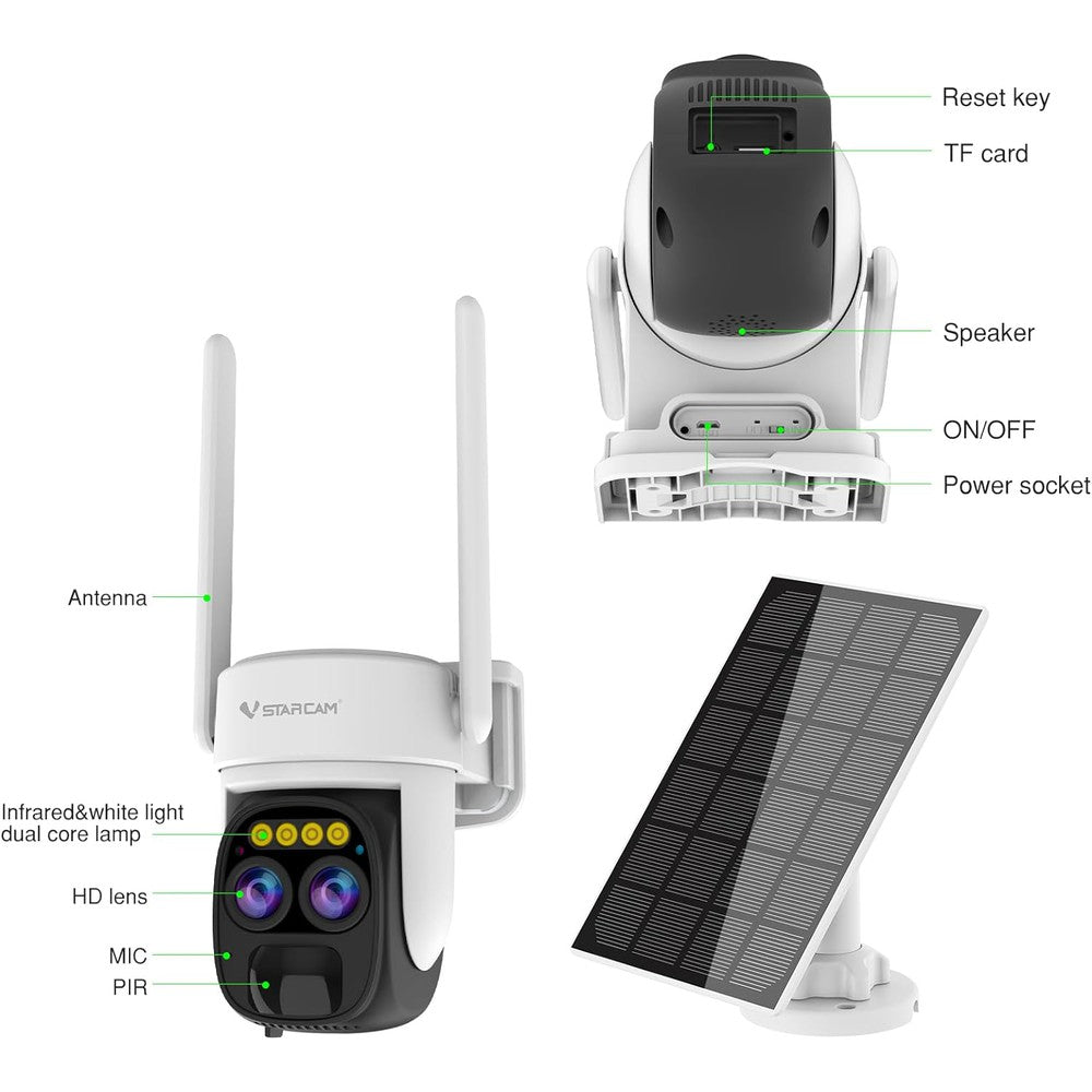 Caméra intelligente IP HD 1080P 3MB motorisée VStarcam CB67D avec panneau solaire